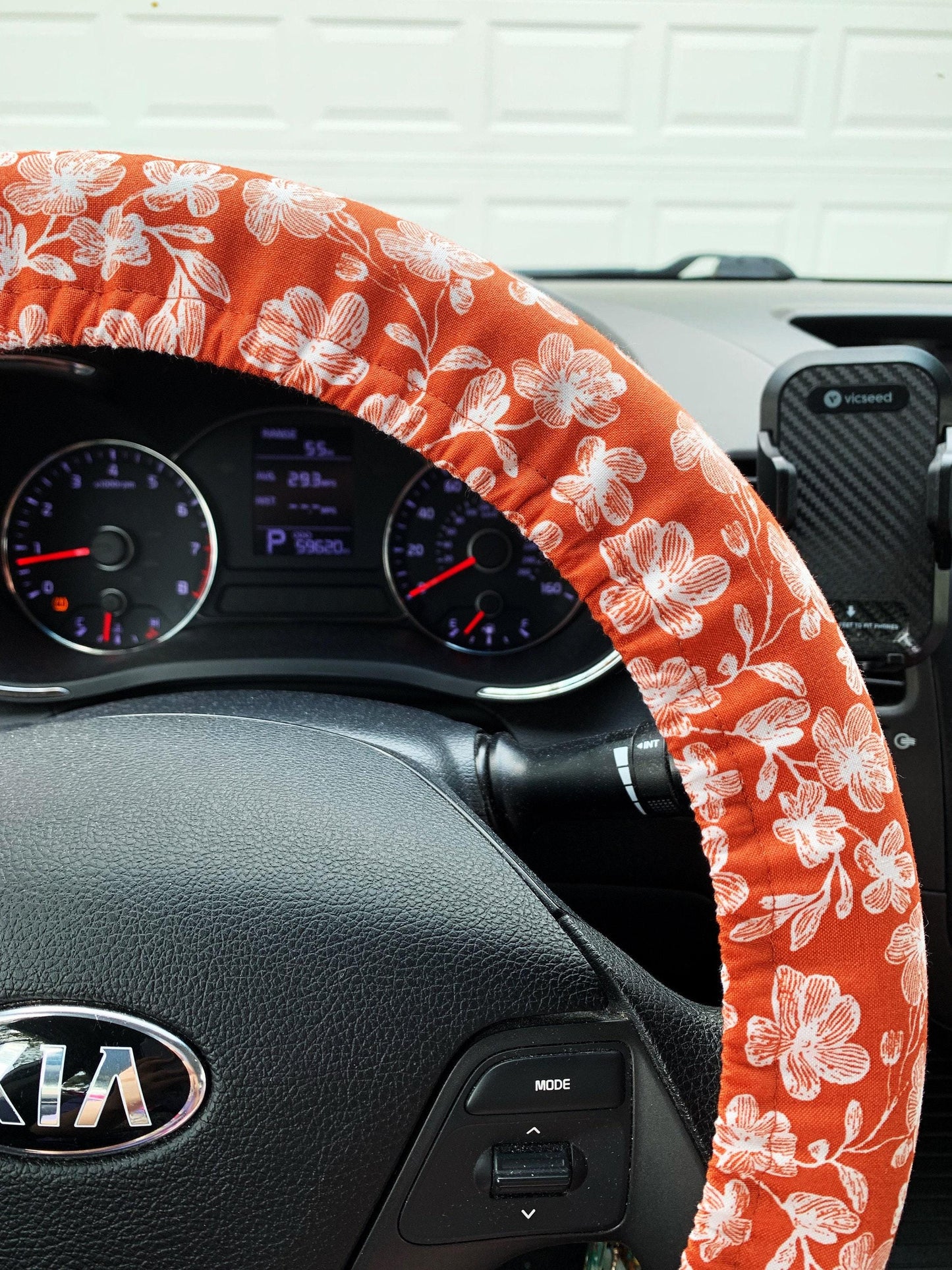 Rust Boho Floral Steering Wheel Cover