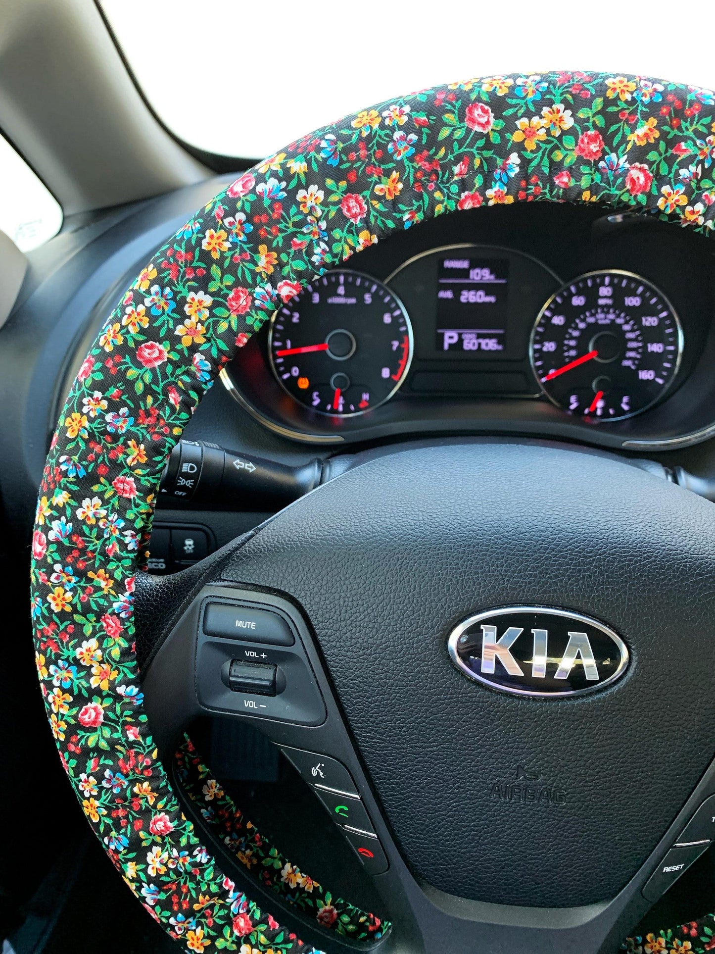 Wildflowers on Black Steering Wheel Cover