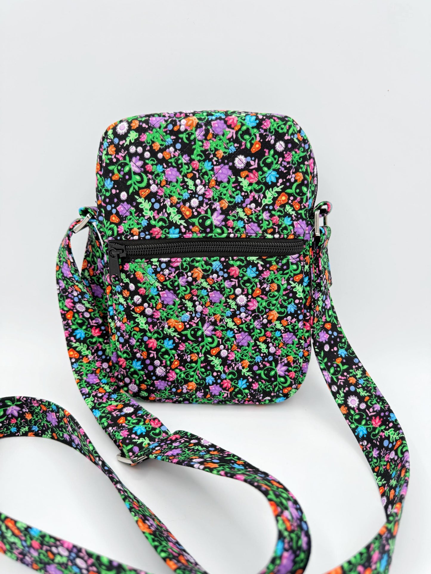 Black Floral Quilted Crossbody Bag