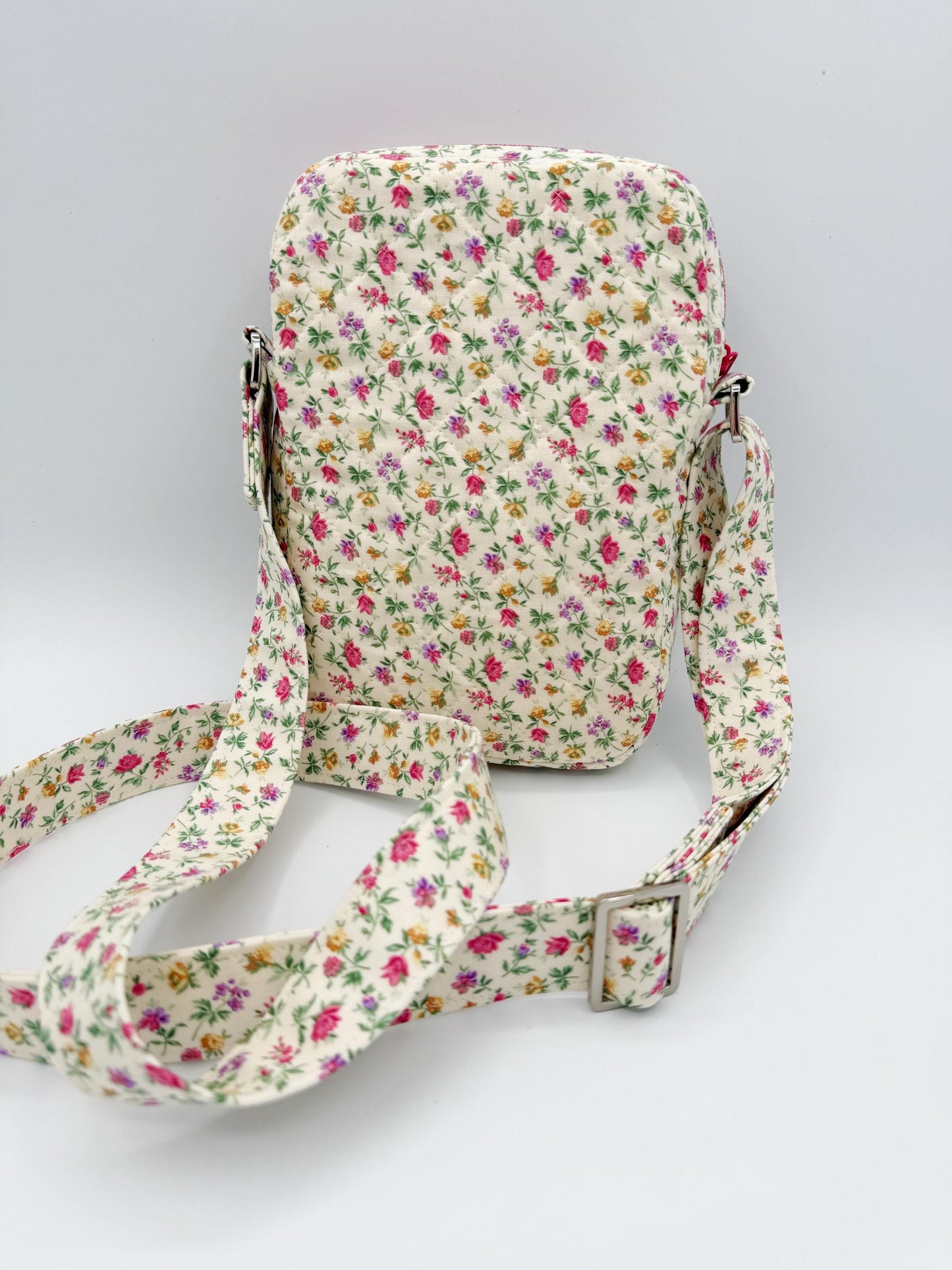 Pink, Purple Floral Quilted Crossbody Bag