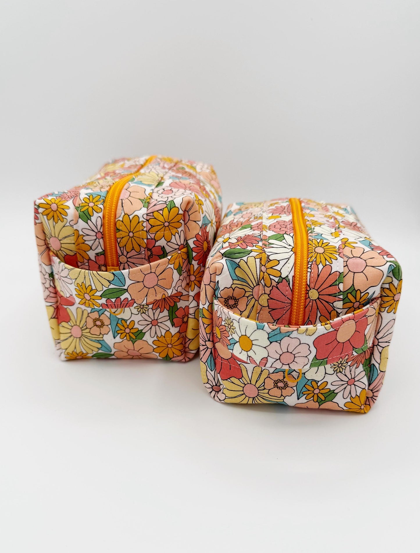 Small Flower Power Boxy Bag, Quilted Cosmetic Case