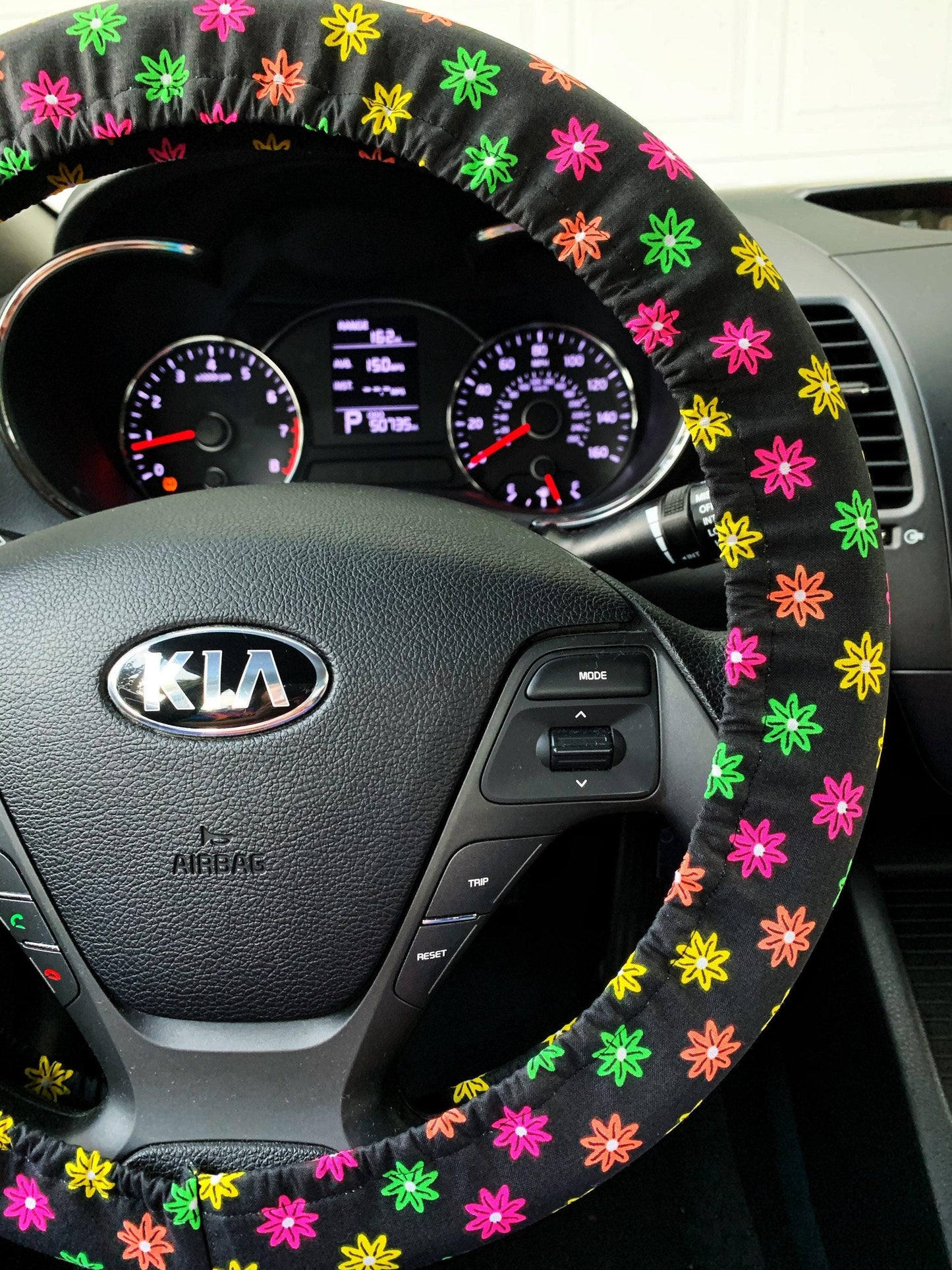 Hippie Neon Flower Steering Wheel Cover