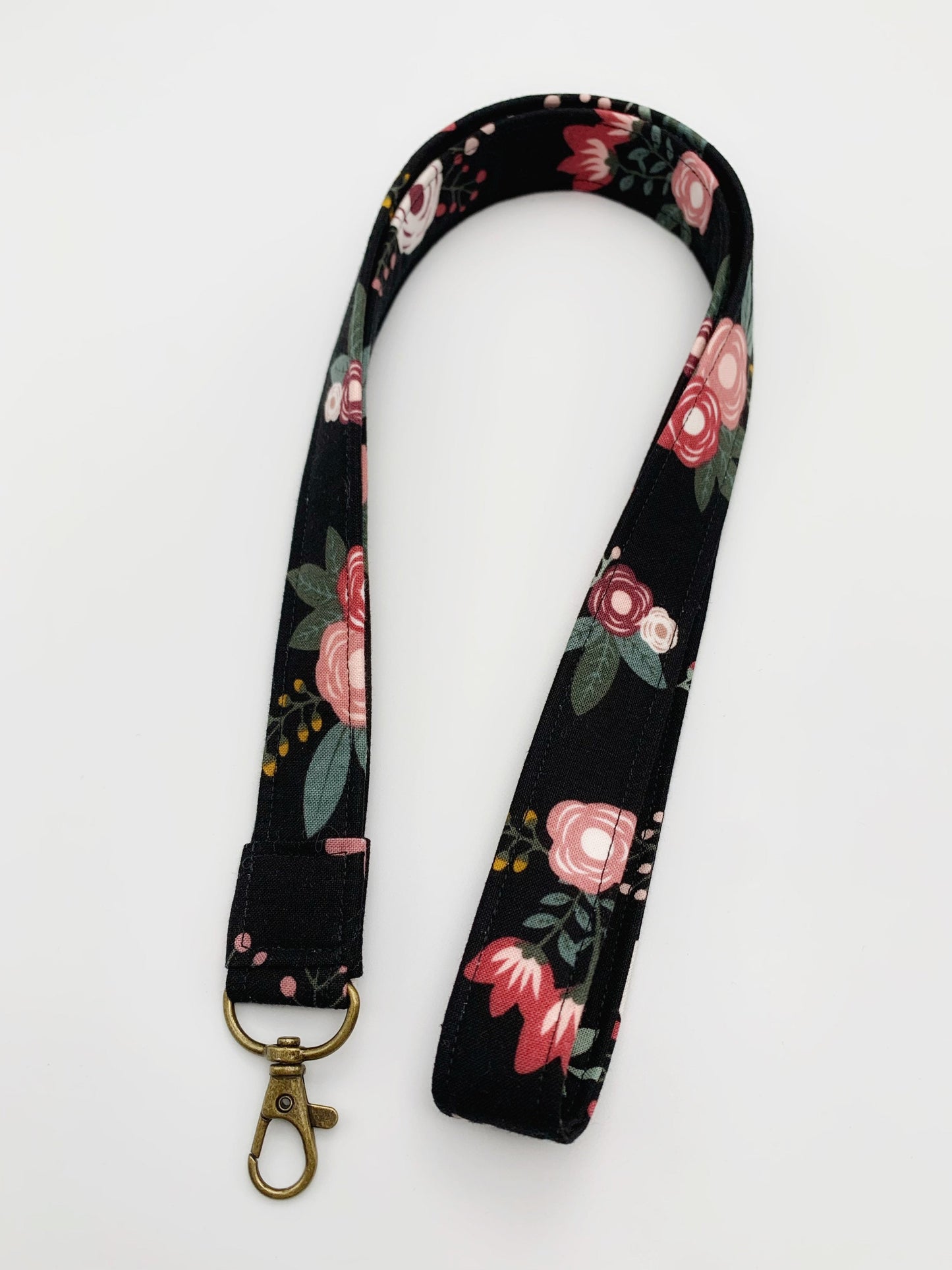 Black, Mauve Vintage Floral Lanyard ID Badge Holder
