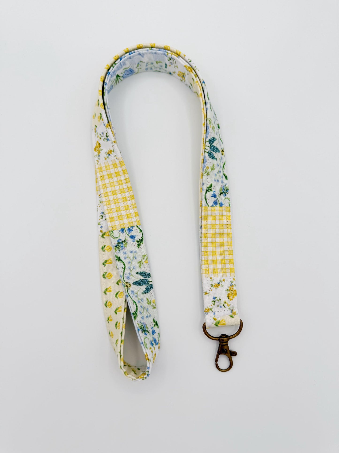 Blue Yellow Vintage Patchwork Lanyard Badge Holder