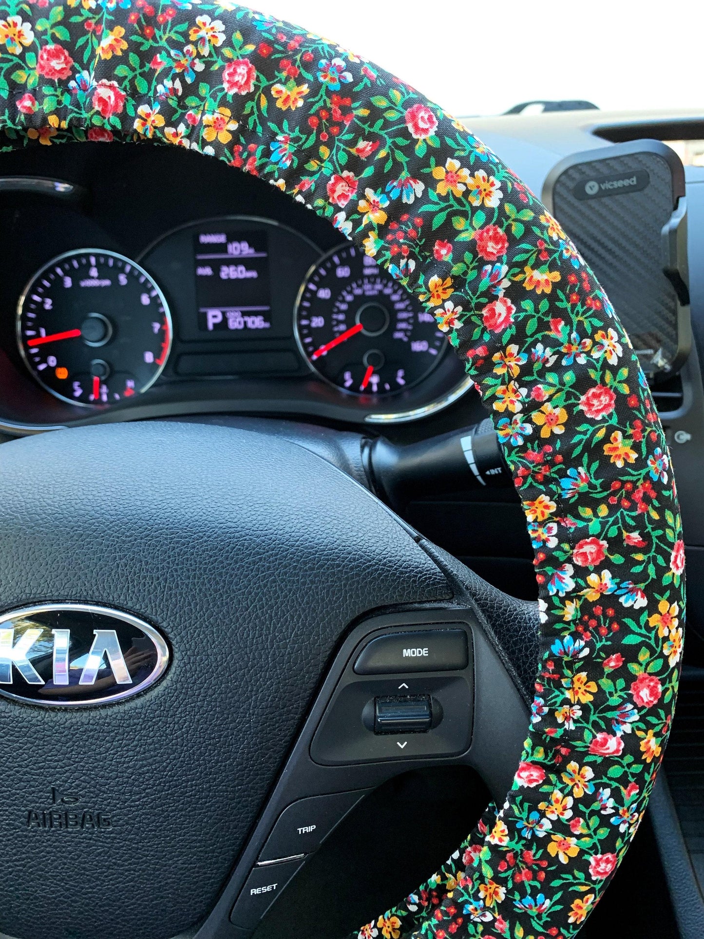 Wildflowers on Black Steering Wheel Cover
