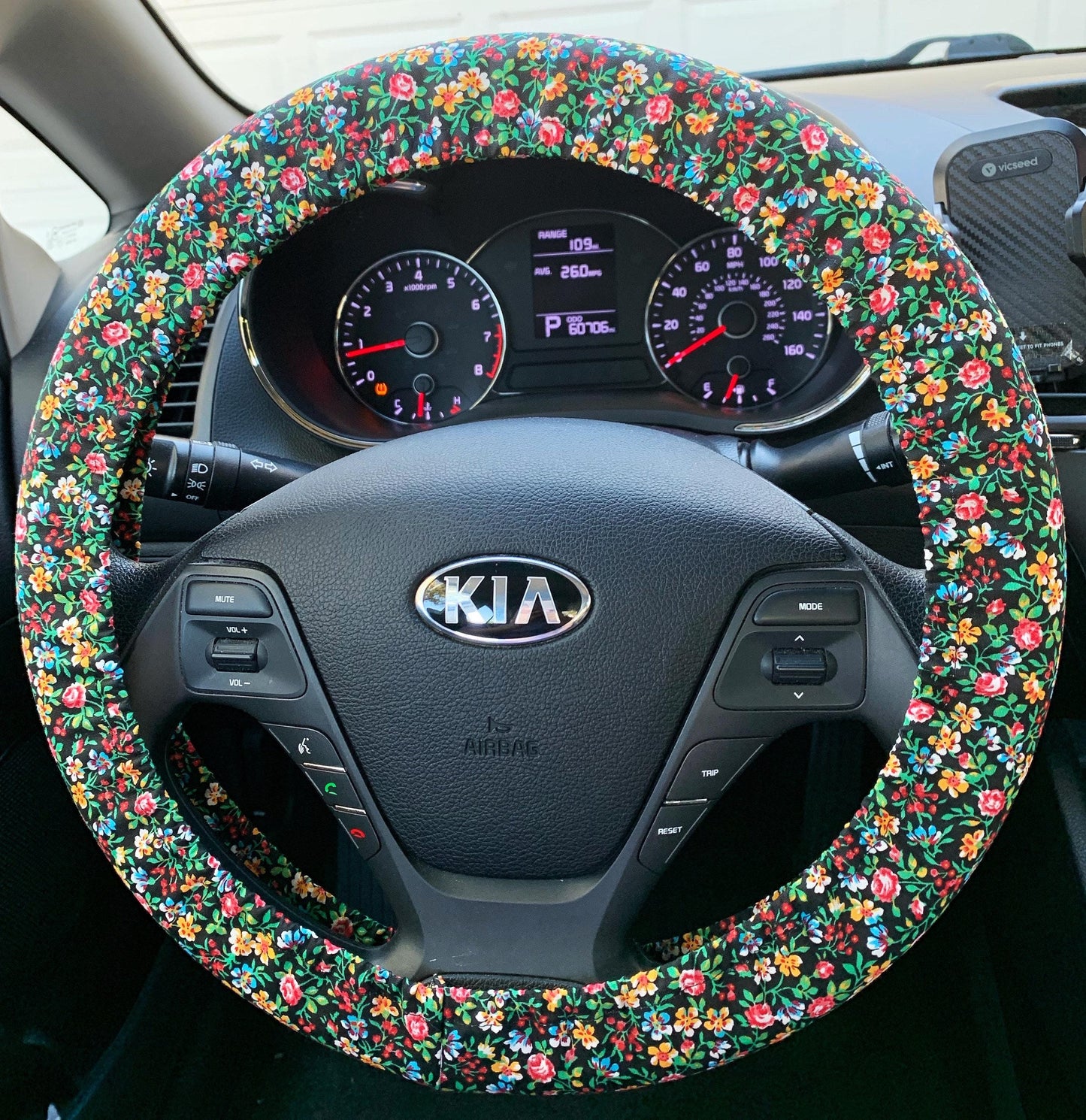 Wildflowers on Black Steering Wheel Cover