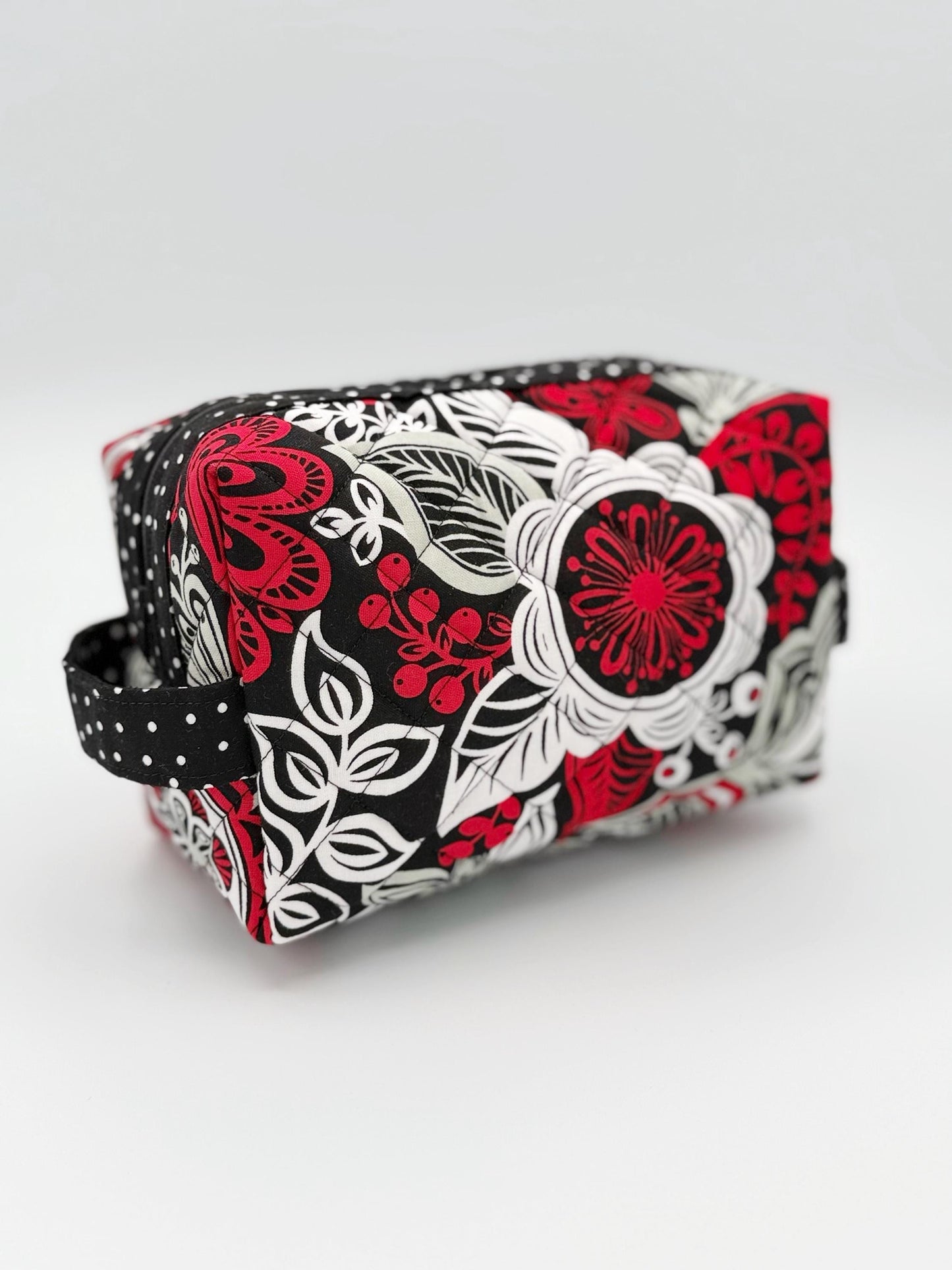 Red, Black Floral Boxy Bag, Travel Toiletry Case