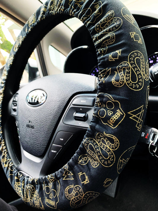Metallic Gold Snake Skull Steering Wheel Cover