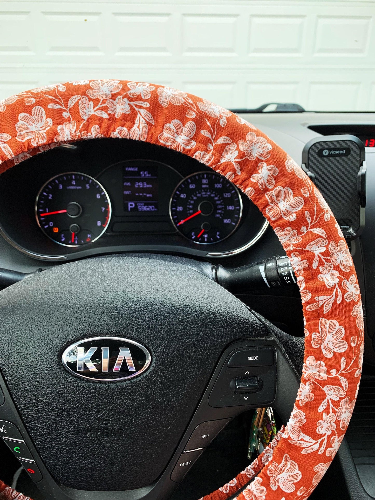 Rust Boho Floral Steering Wheel Cover