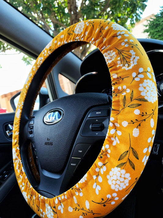 Mustard Woodland Floral Steering Wheel Cover
