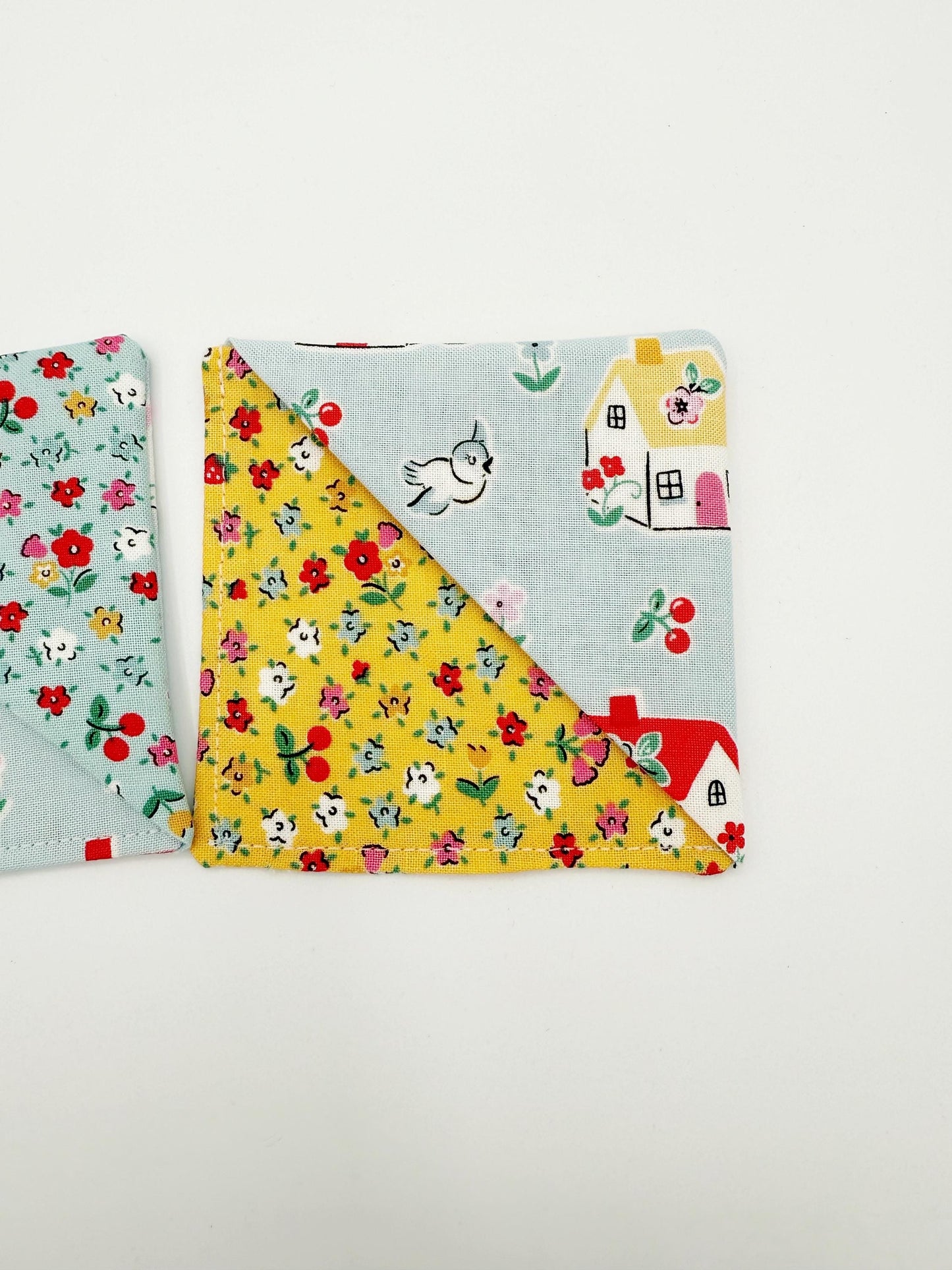 Cherry, Strawberry Bitty Blossoms Fabric Corner Bookmarks - Set of 3