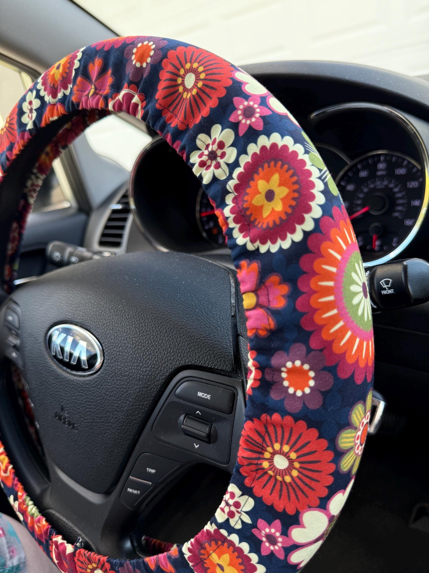 Navy Floral Steering Wheel Cover