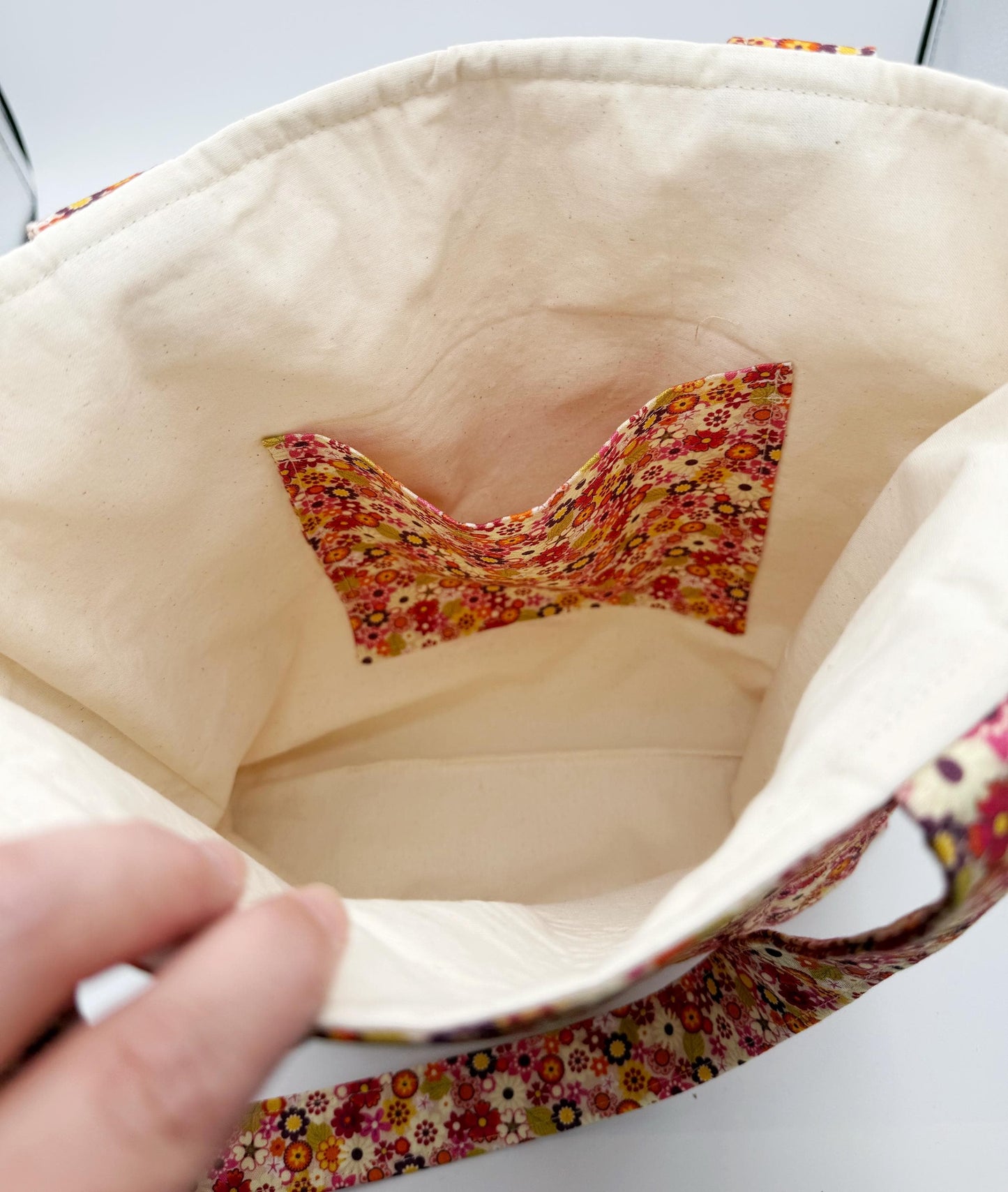 Retro Flower Power Quilted Tote, Handmade Cotton Shoulder Bag