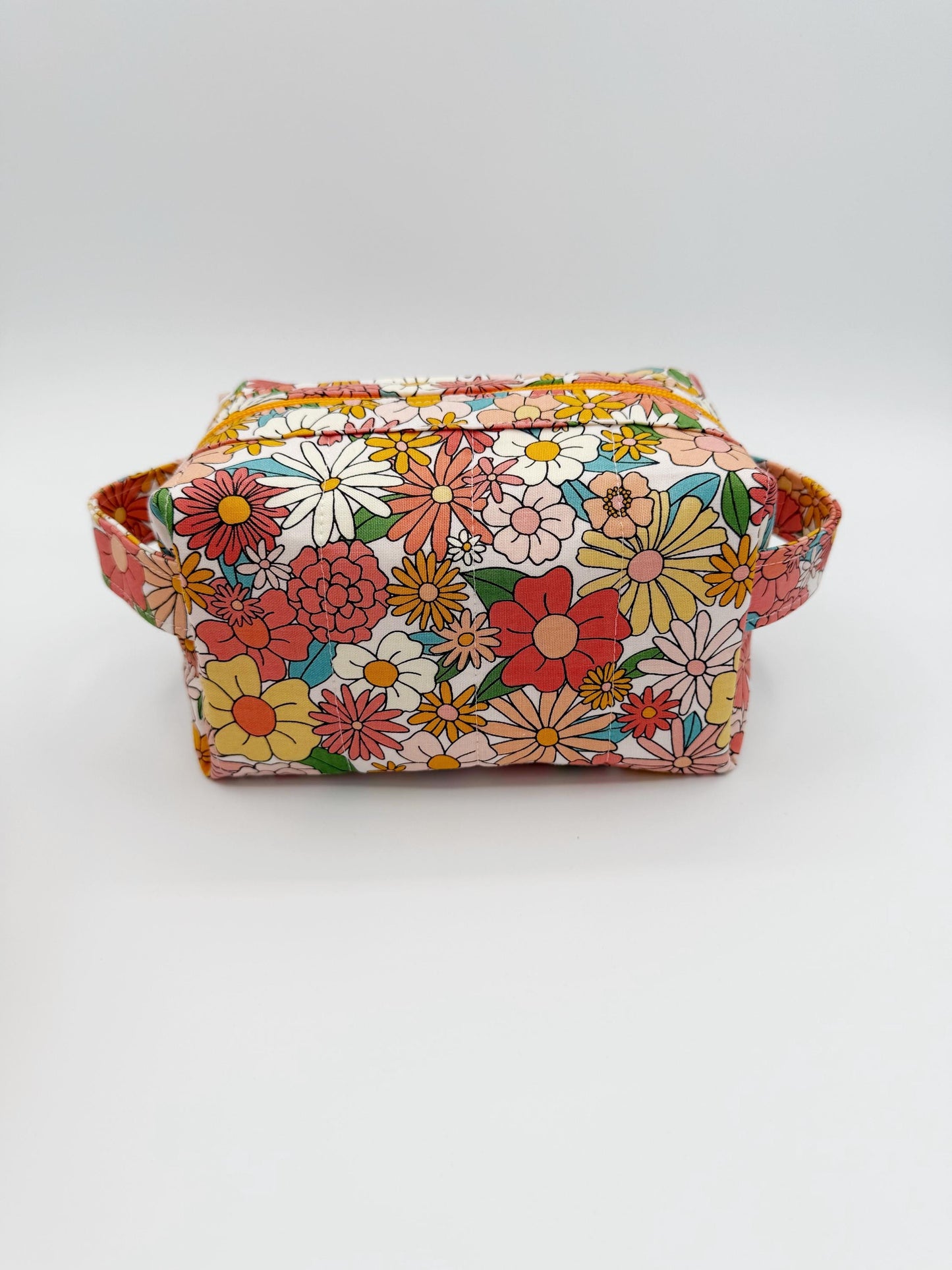 Small Flower Power Boxy Bag, Quilted Cosmetic Case