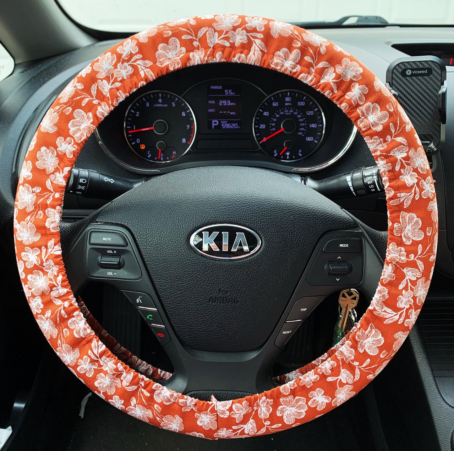 Rust Boho Floral Steering Wheel Cover