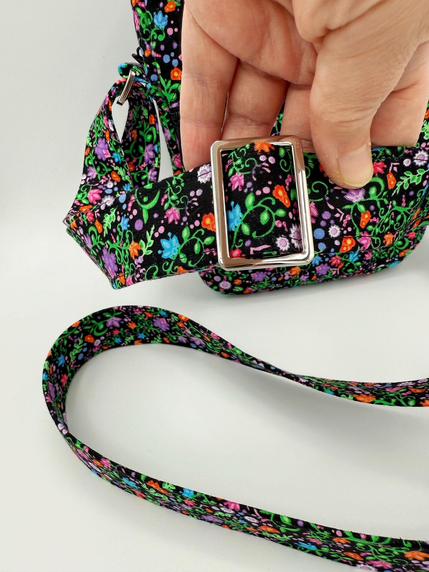 Black Floral Quilted Crossbody Bag