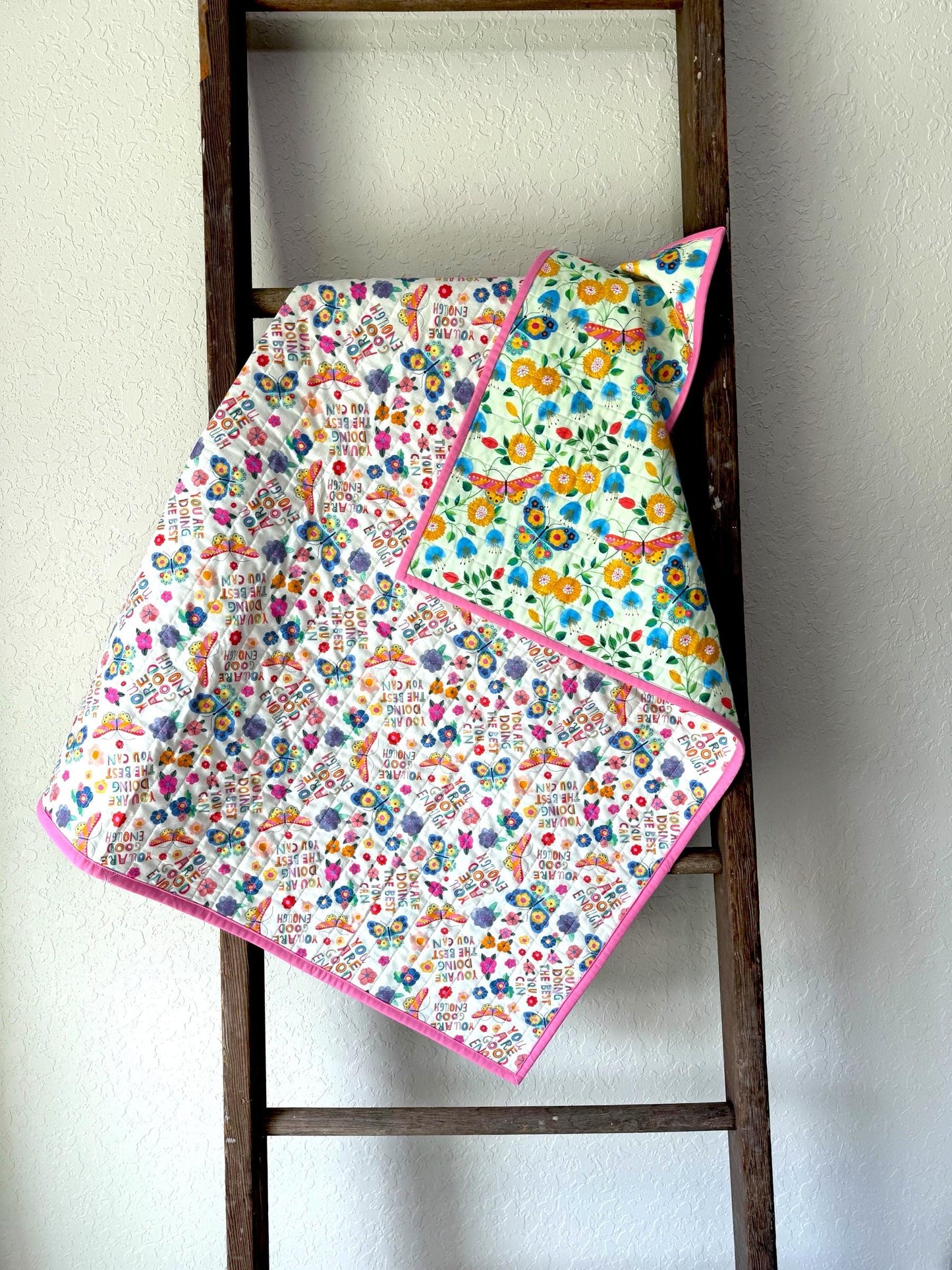 Handmade Butterfly Whole Cloth Quilt, Baby Size