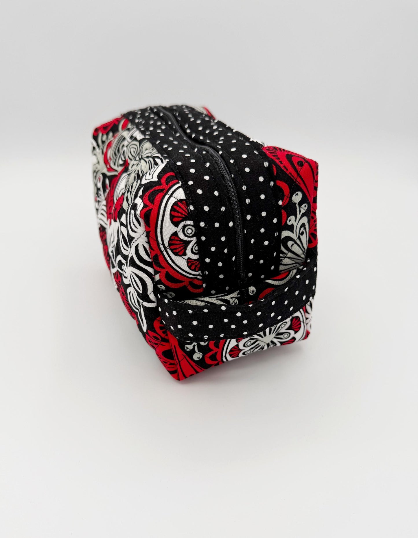 Red, Black Floral Boxy Bag, Travel Toiletry Case