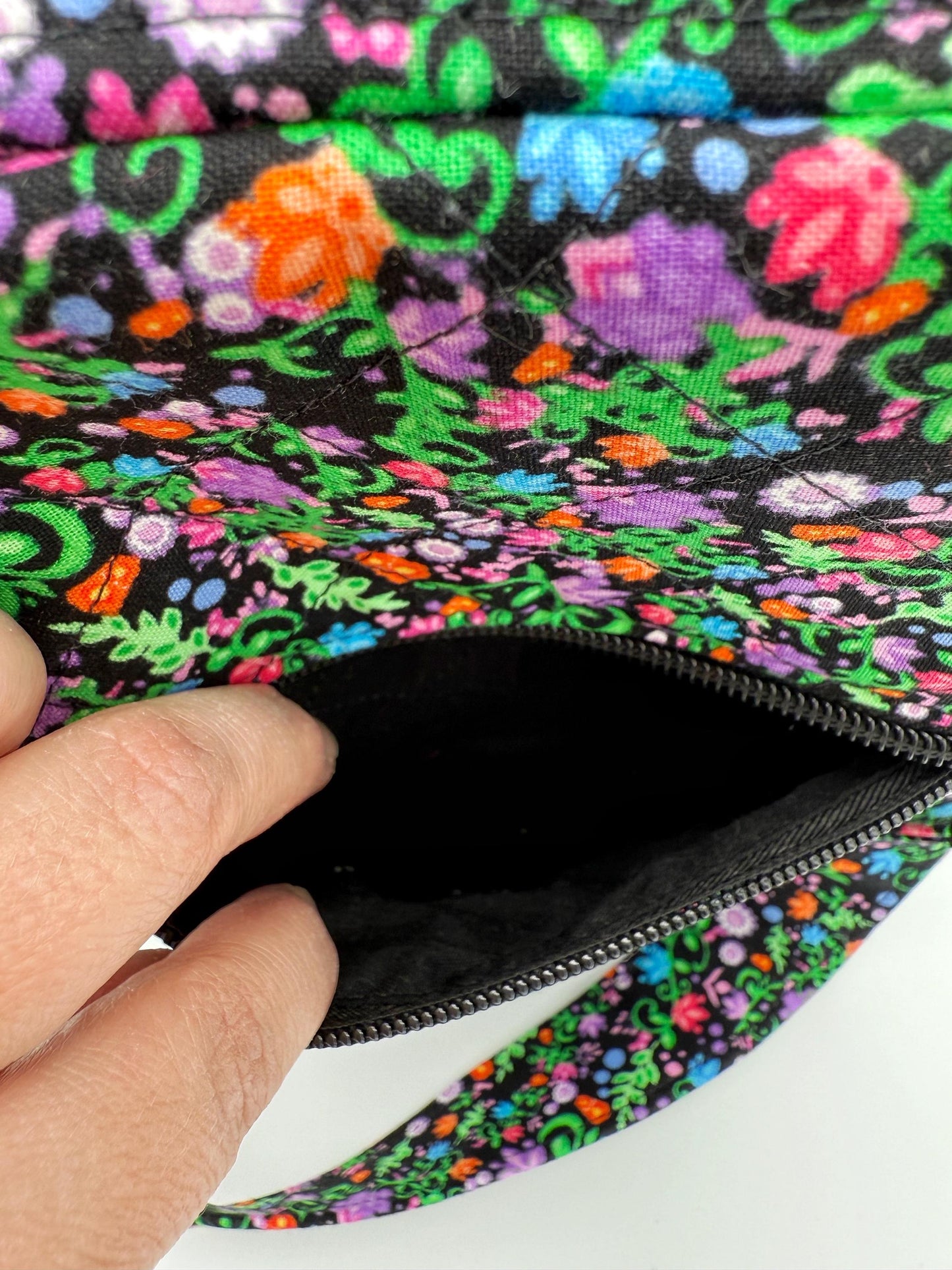 Black Floral Quilted Crossbody Bag