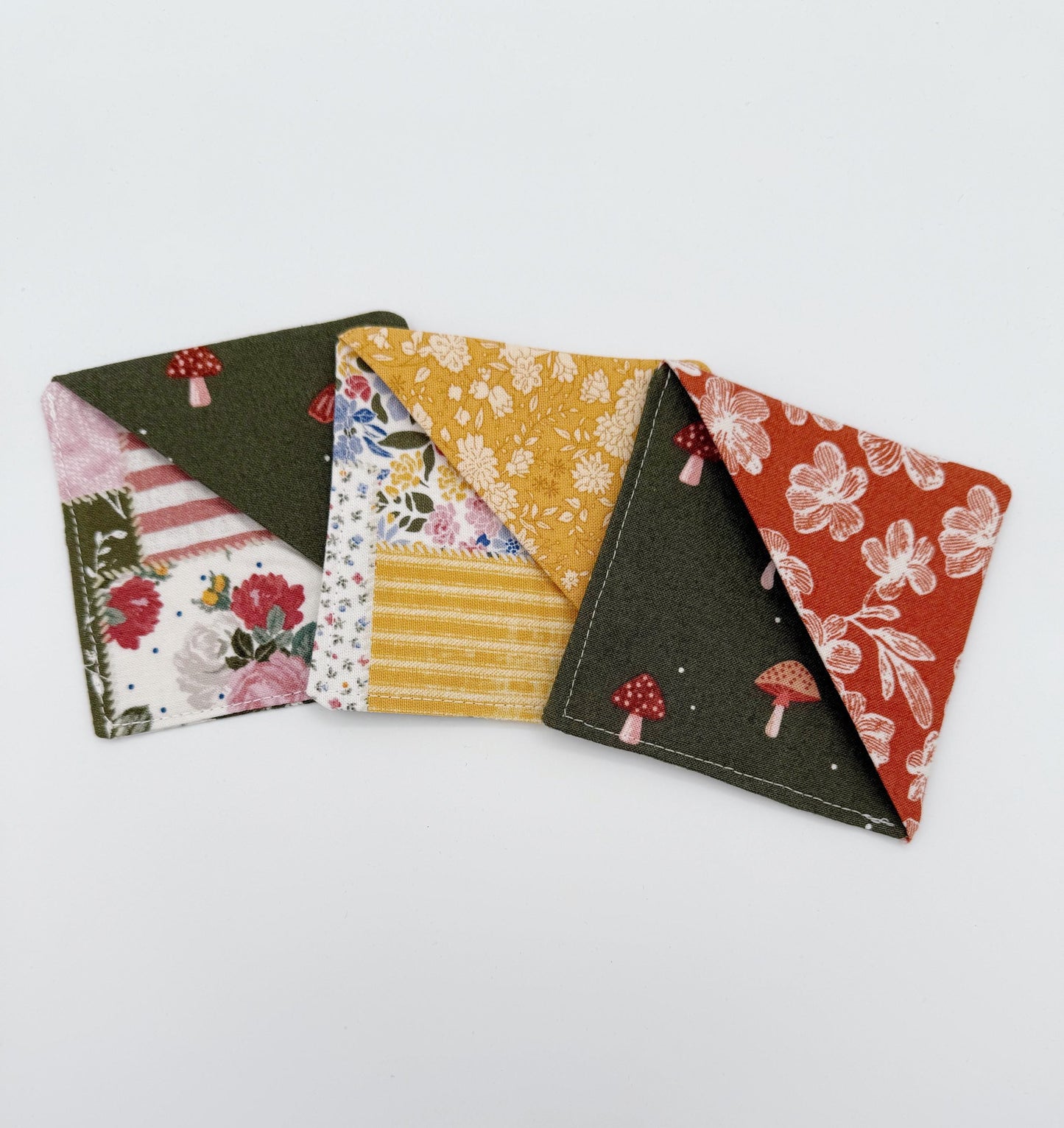 Patchwork, Mushrooms Fabric Corner Bookmarks - Set of 3