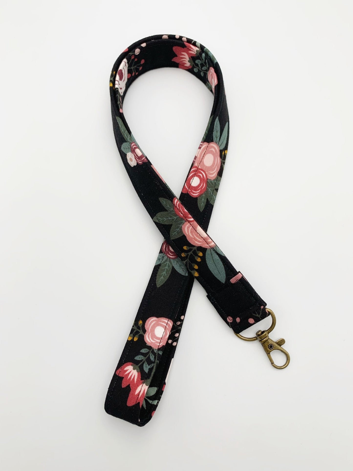 Black, Mauve Vintage Floral Lanyard ID Badge Holder