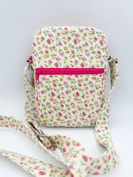 Pink, Purple Floral Quilted Crossbody Bag