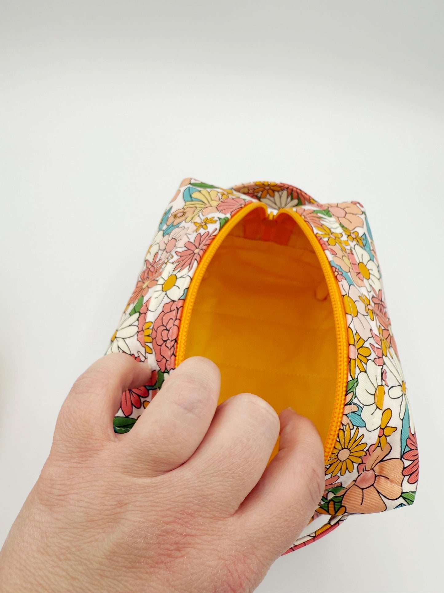 Flower Power Boxy Bag, Makeup Toiletry Organizer Bag, Medium Size