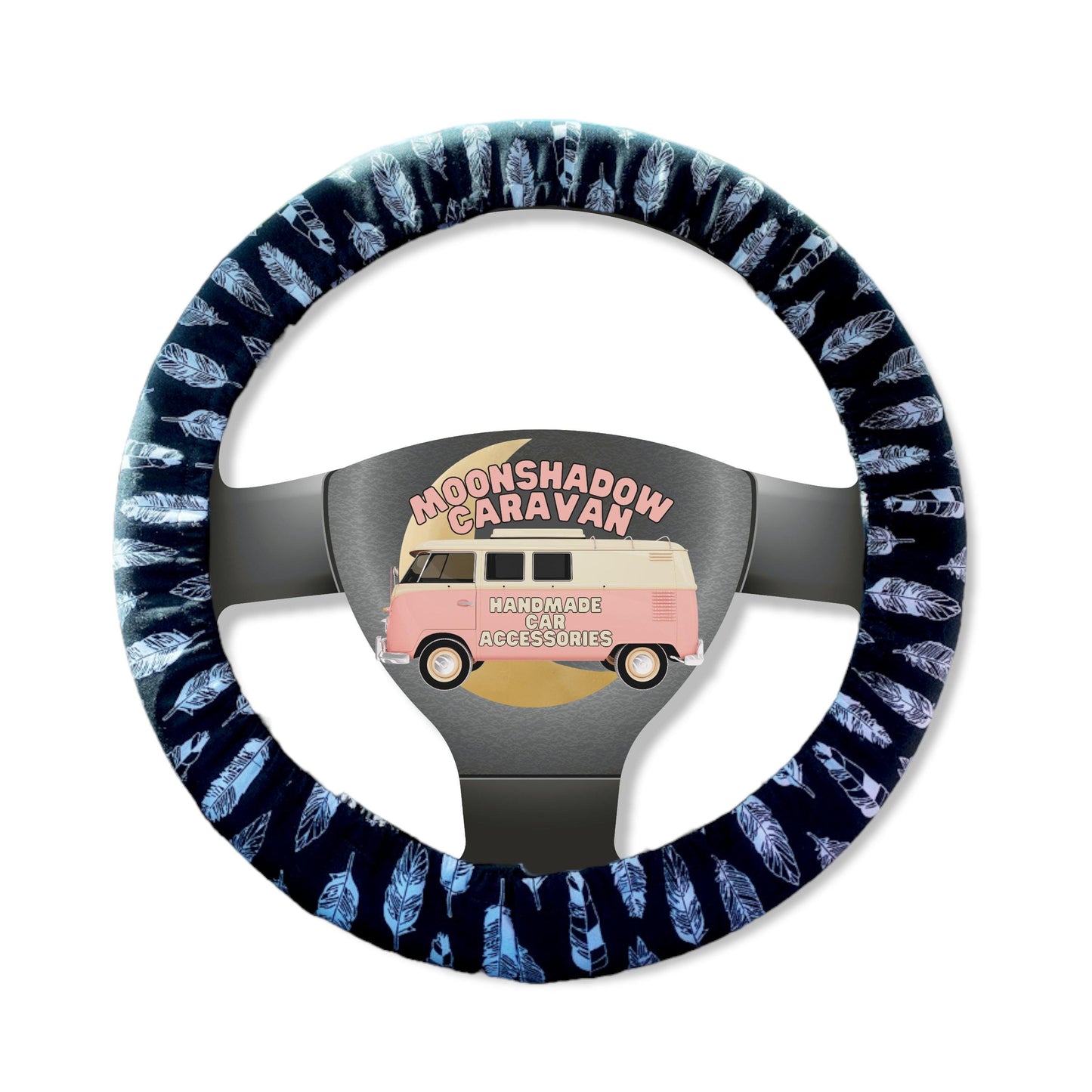 Black & White Boho Feather Steering Wheel Cover