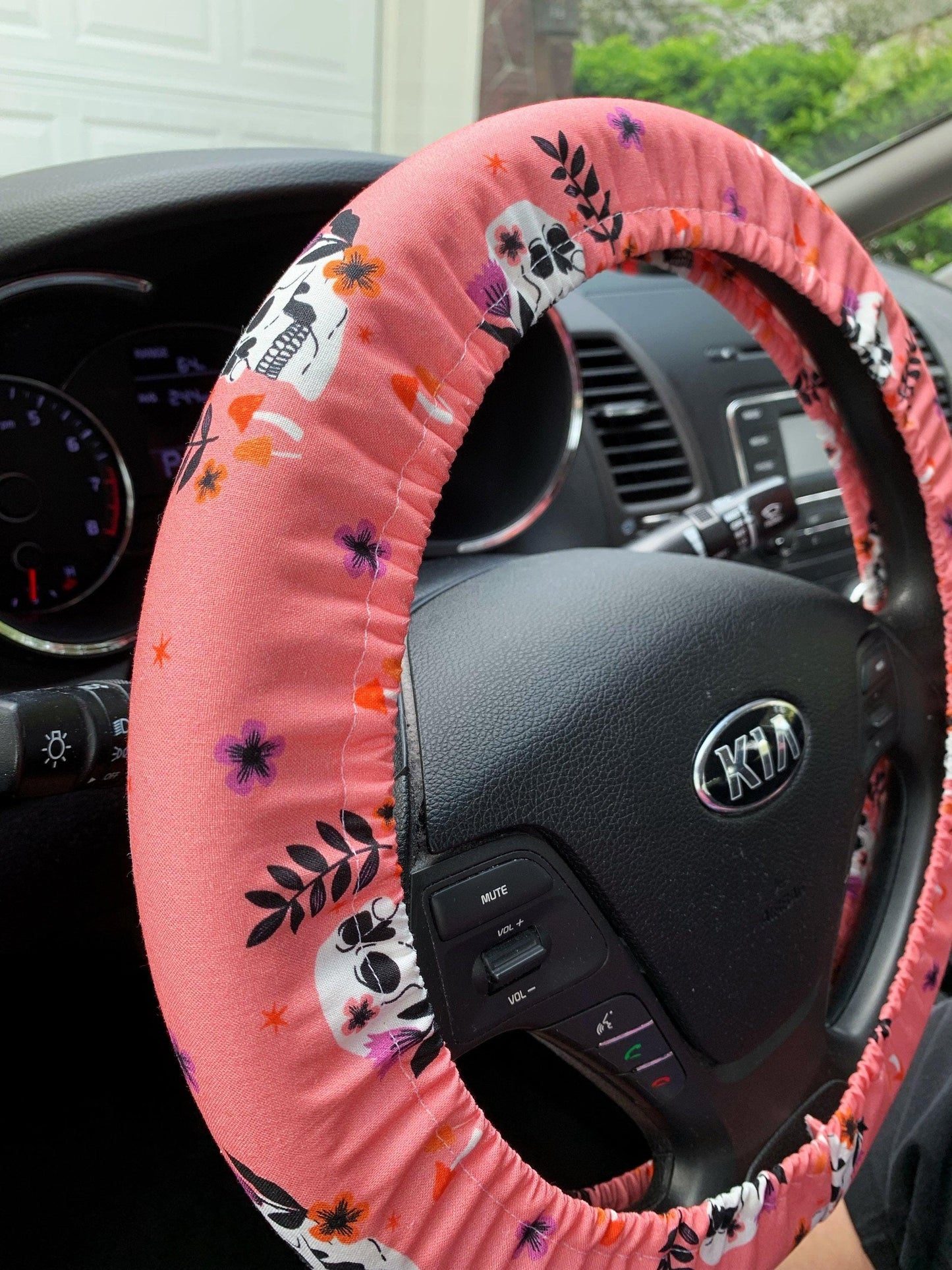 Pink Skull Mushroom Steering Wheel Cover
