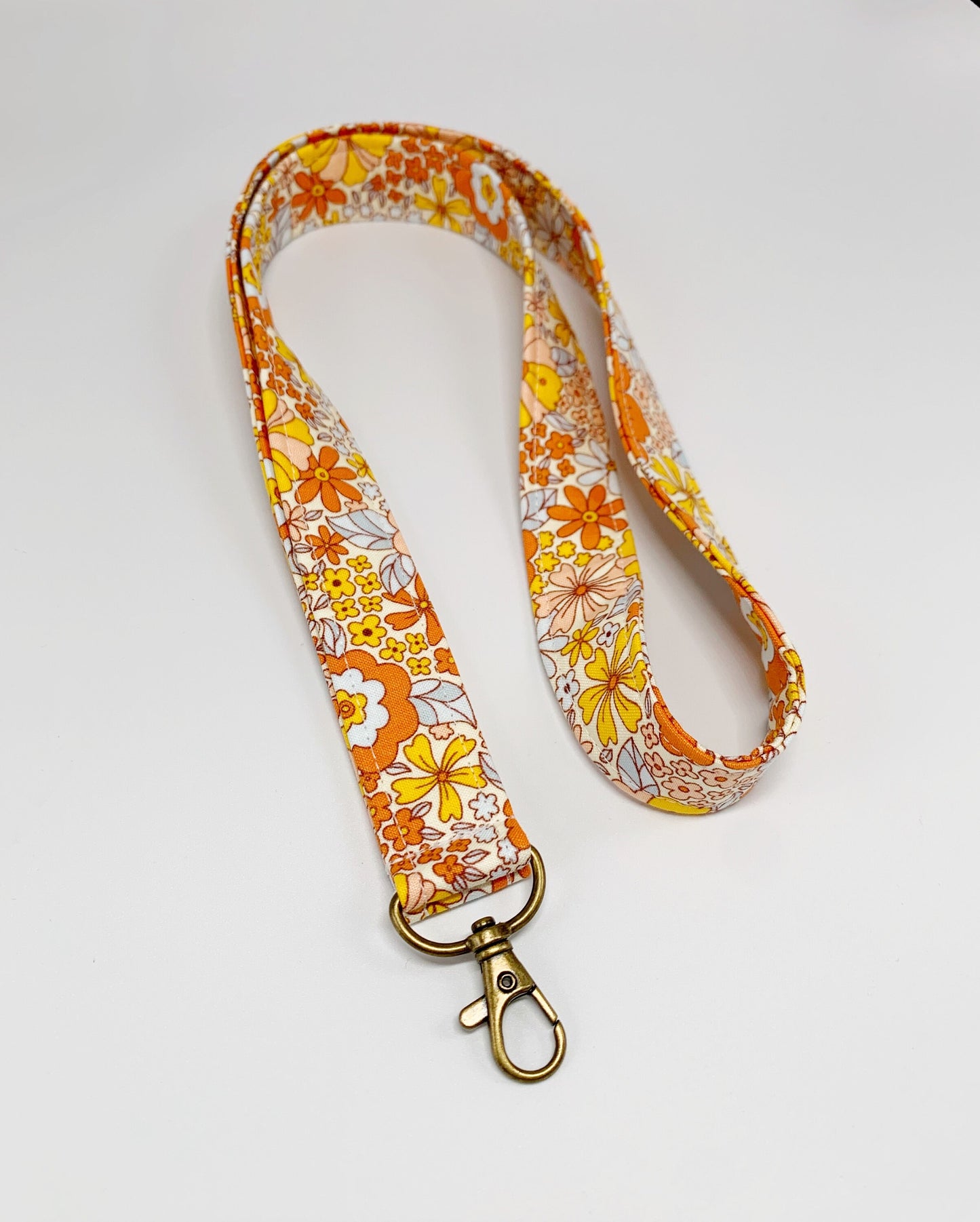 Orange Floral Lanyard Badge Holder