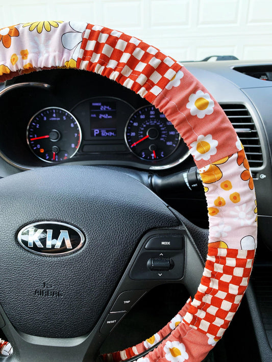 Retro Hippie Patchwork Steering Wheel Cover