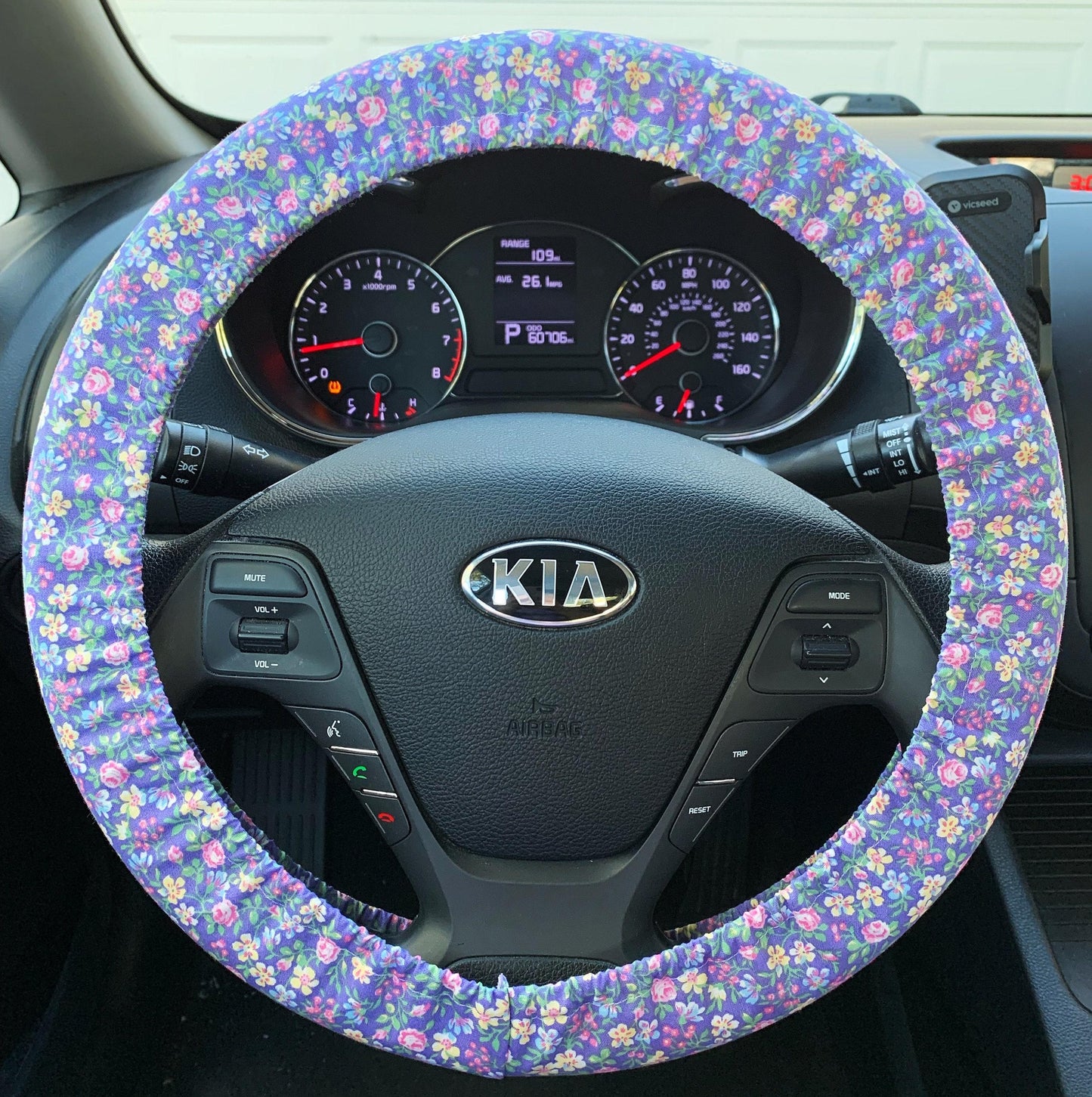 Purple Floral Steering Wheel Cover