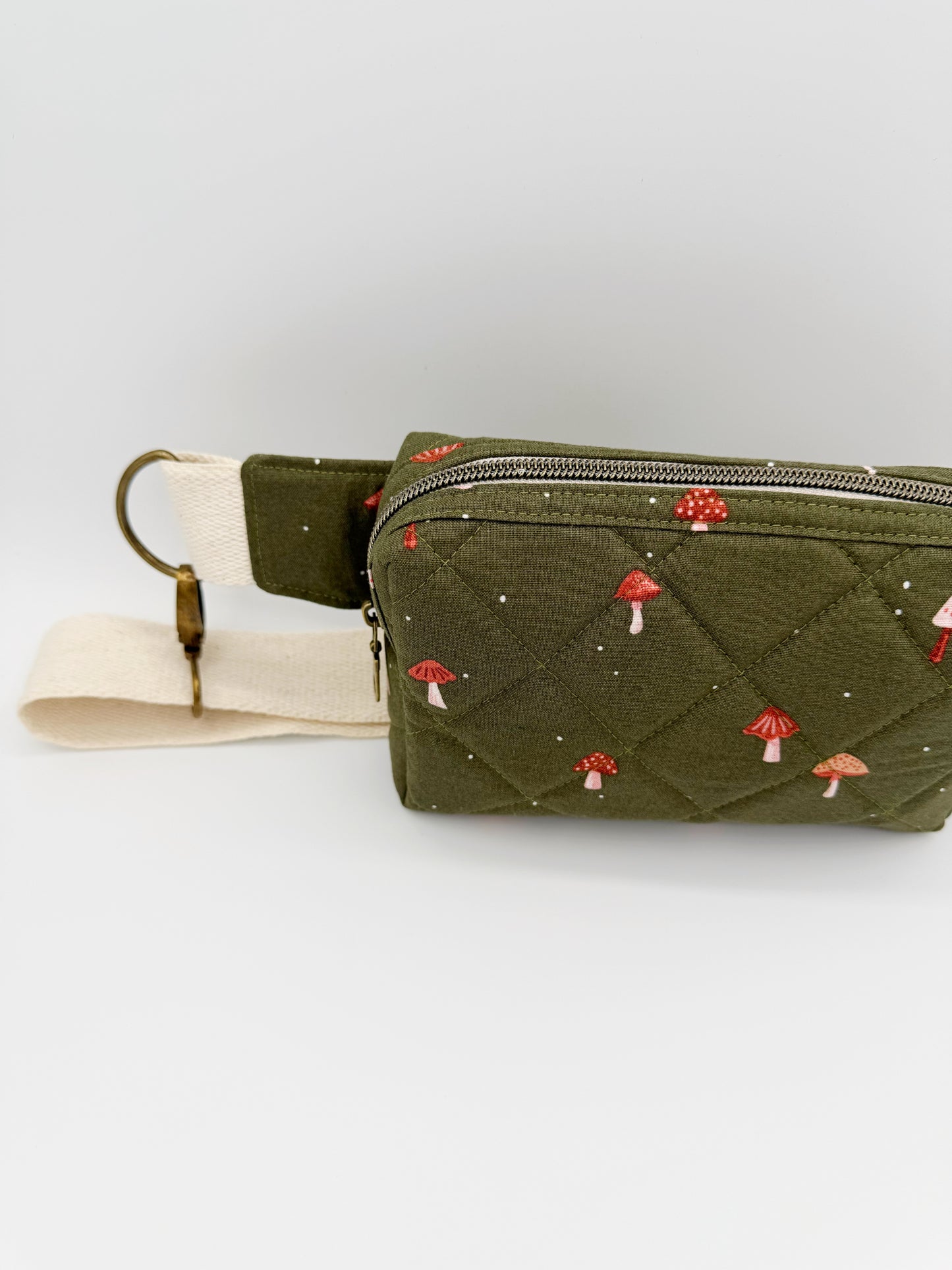 Quilted Olive Green Mushroom Crossbody Belt Bag, Fanny Pack