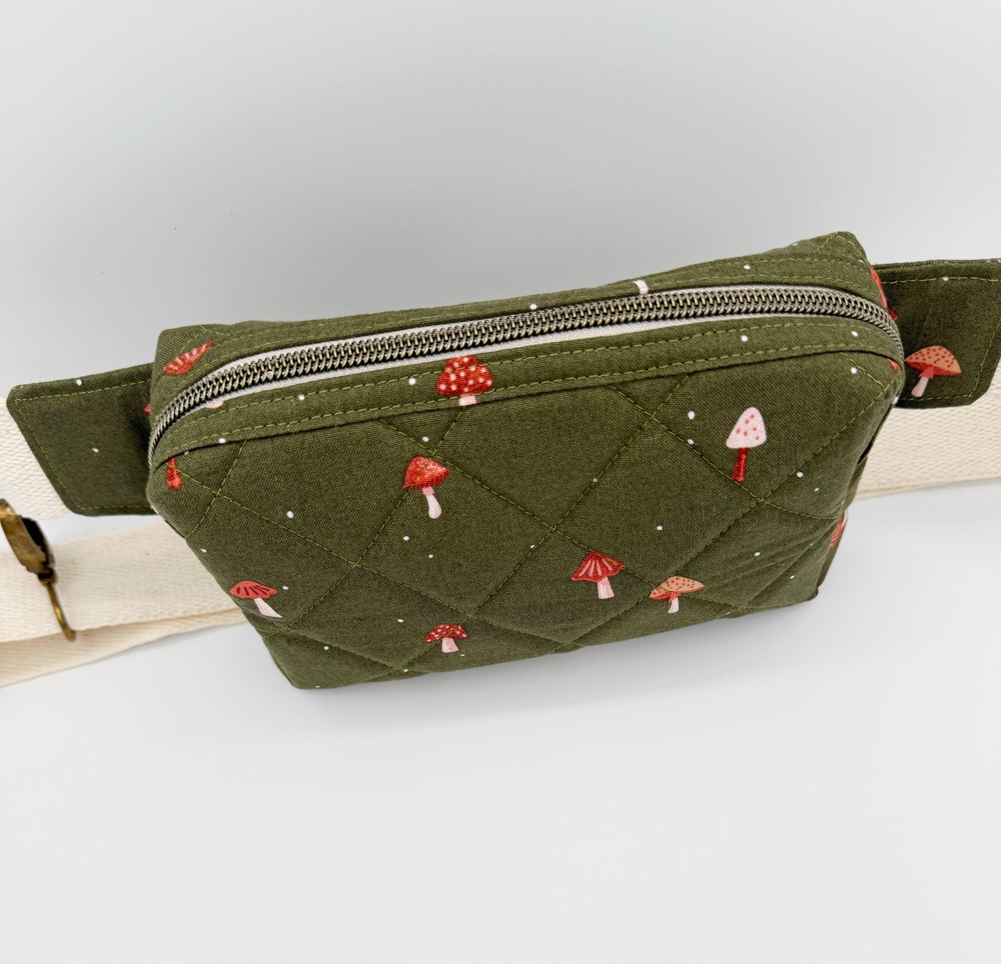 Quilted Olive Green Mushroom Crossbody Belt Bag, Fanny Pack