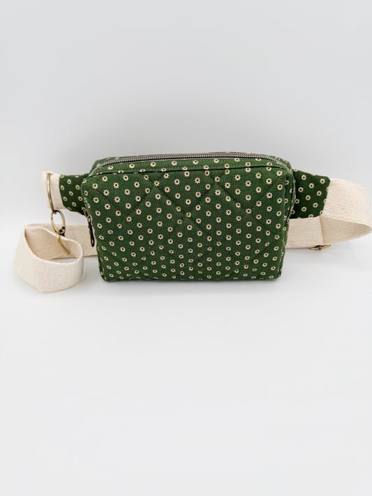 Quilted Green Floral Crossbody Bag | Fanny Pack, Belt Bag w/ Adjustable Strap