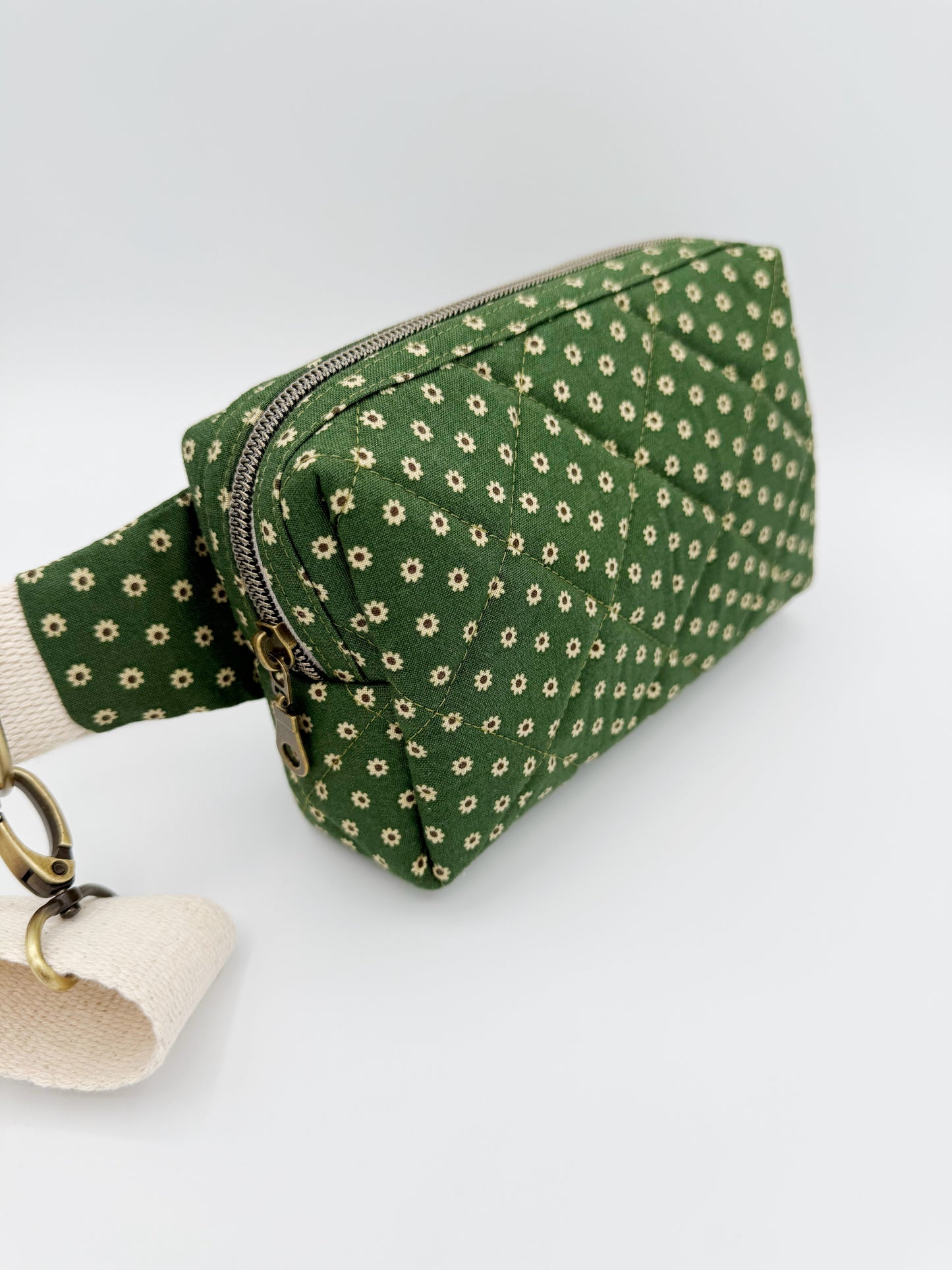 Quilted Green Floral Crossbody Bag | Fanny Pack, Belt Bag w/ Adjustable Strap