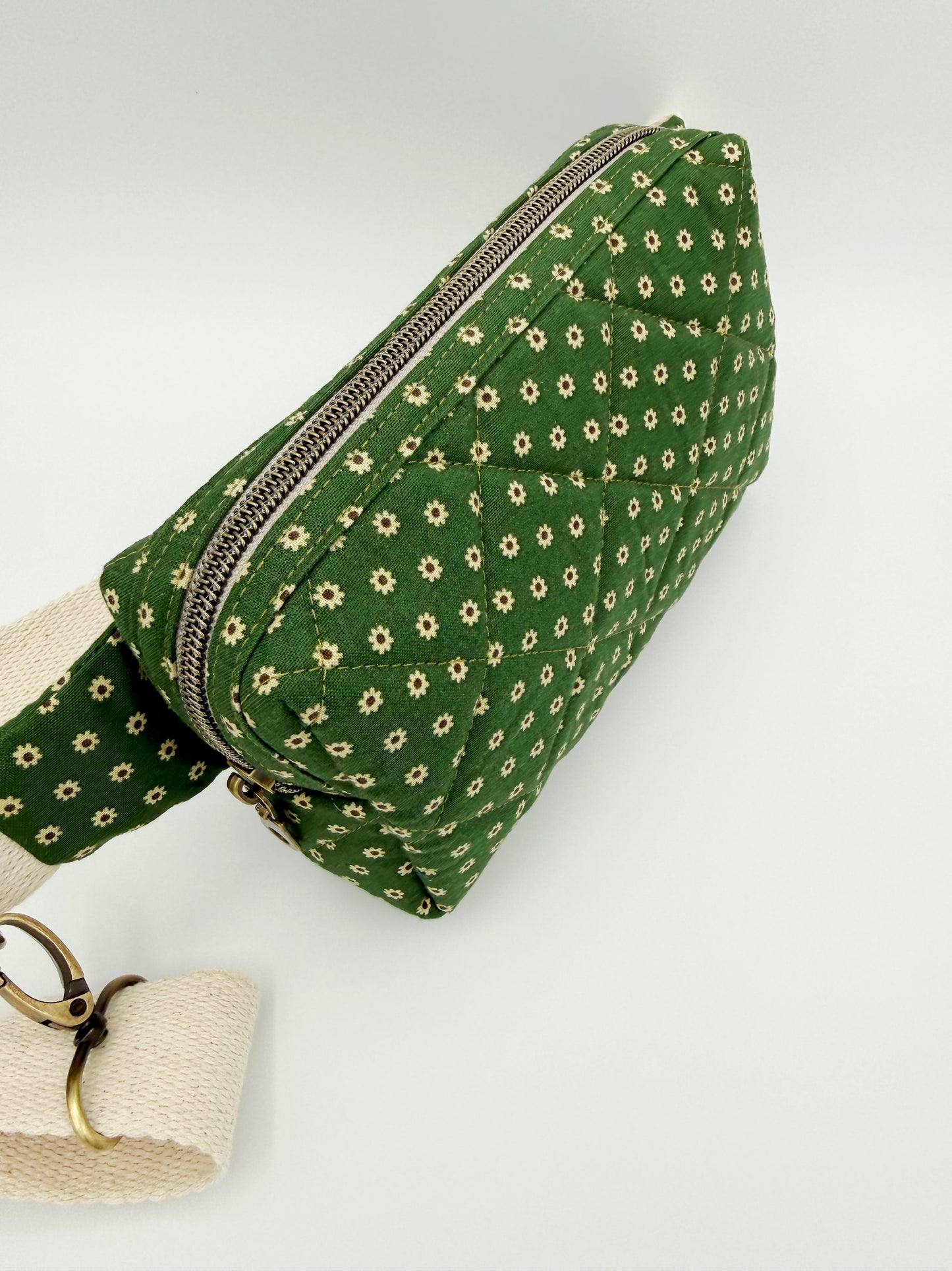 Quilted Green Floral Crossbody Bag | Fanny Pack, Belt Bag w/ Adjustable Strap
