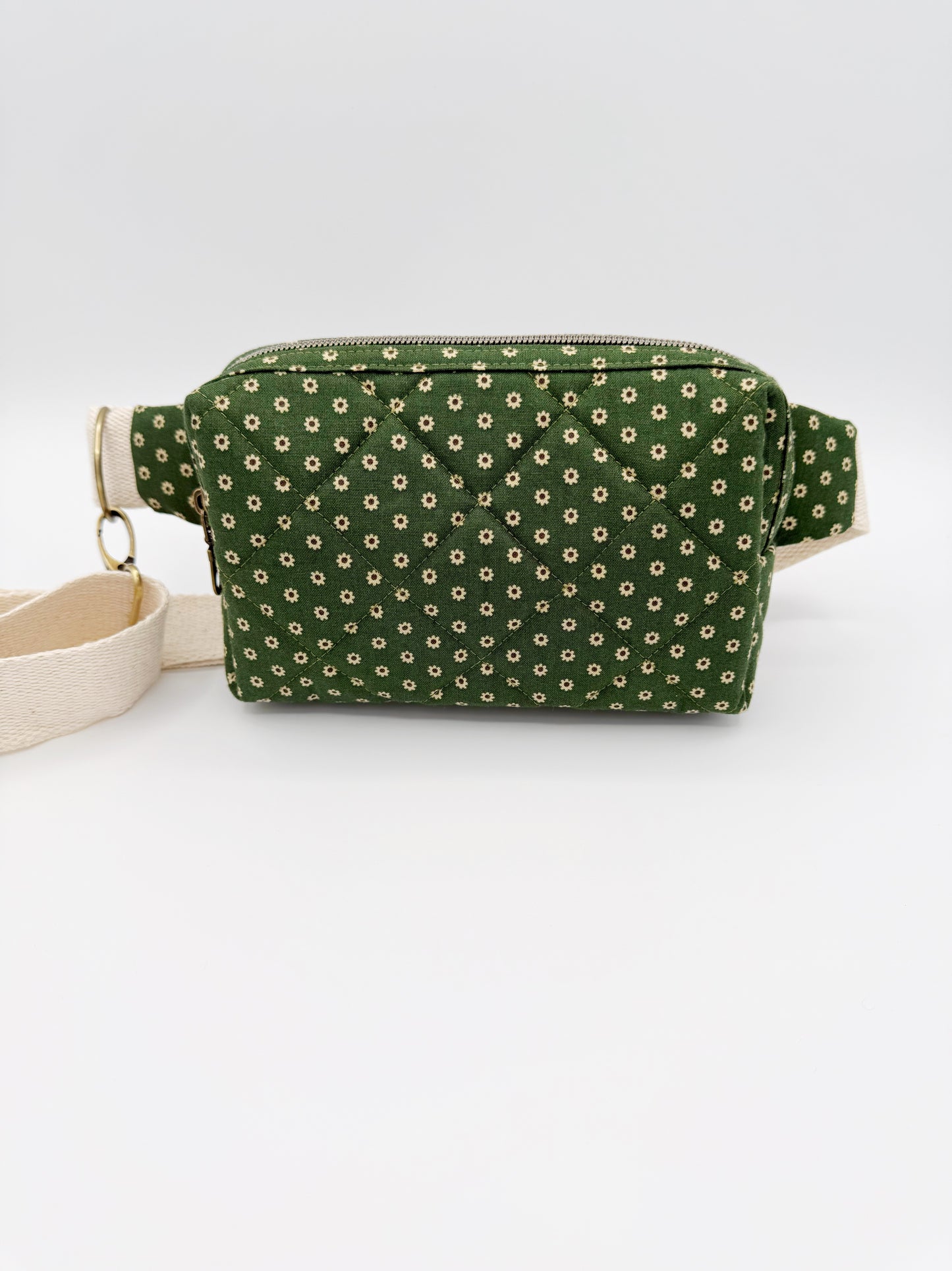 Quilted Green Floral Crossbody Bag | Fanny Pack, Belt Bag w/ Adjustable Strap
