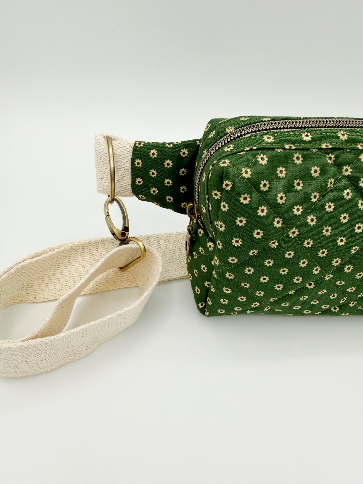 Quilted Green Floral Crossbody Bag | Fanny Pack, Belt Bag w/ Adjustable Strap