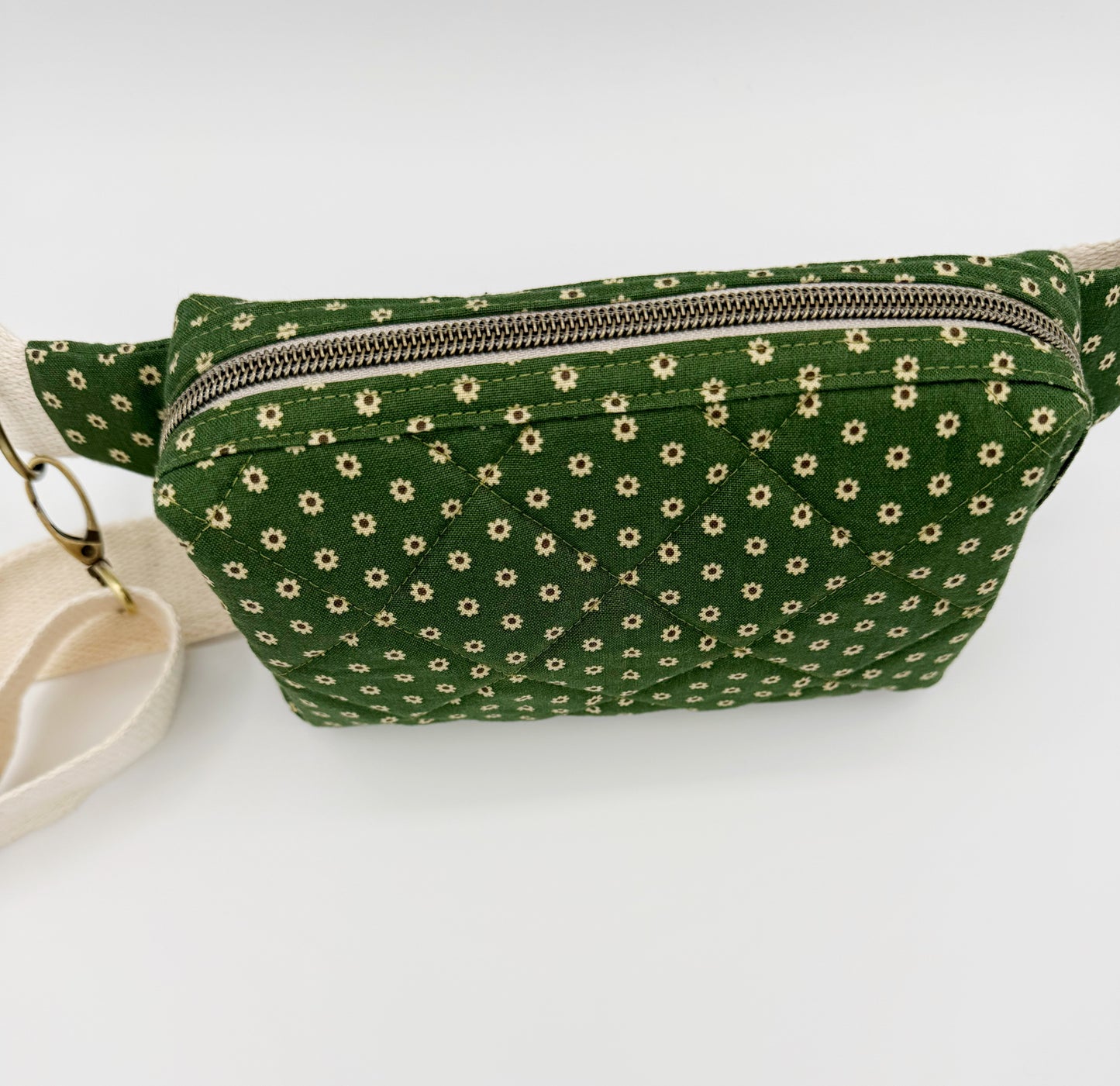 Quilted Green Floral Crossbody Bag | Fanny Pack, Belt Bag w/ Adjustable Strap