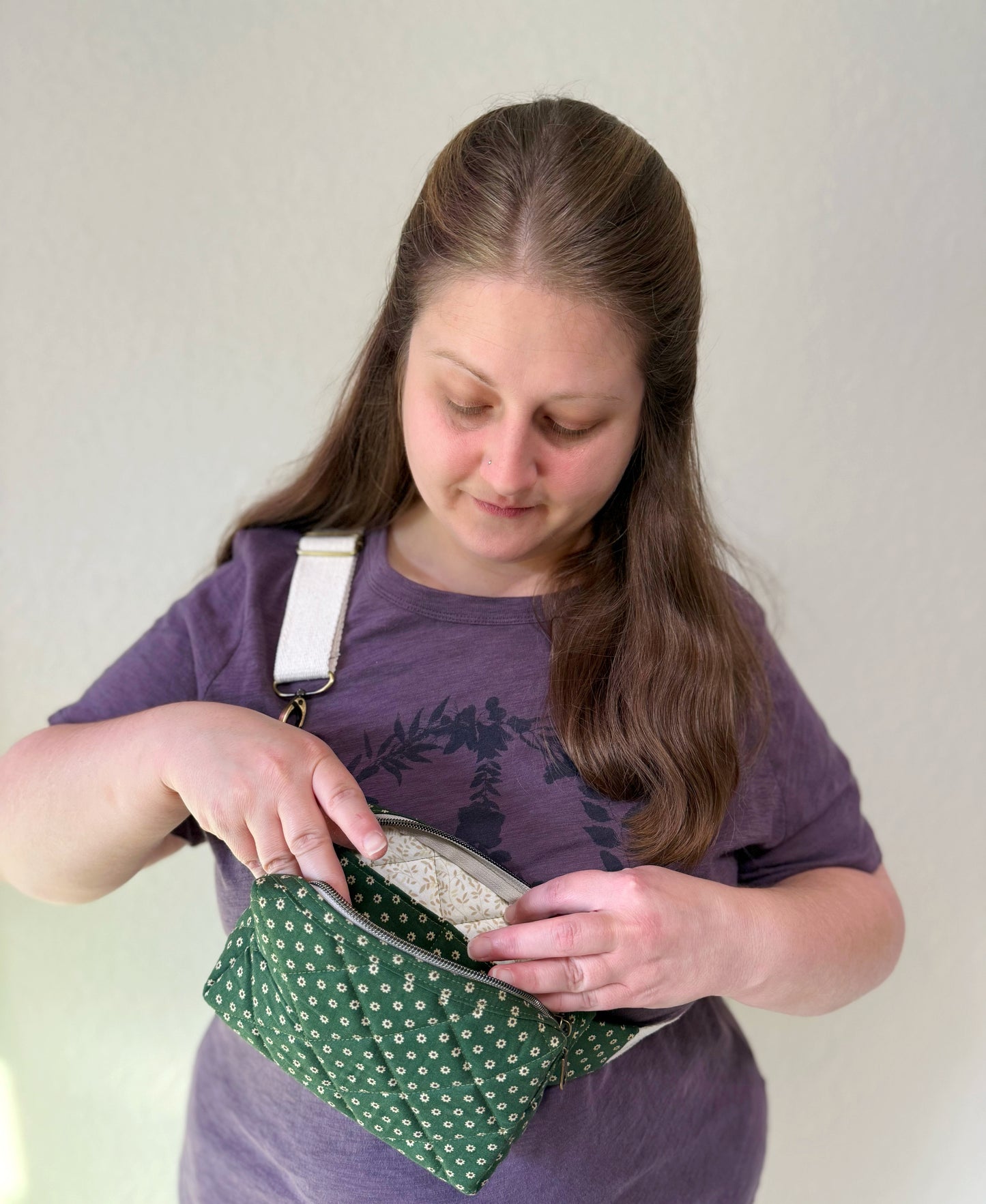 Quilted Green Floral Crossbody Bag | Fanny Pack, Belt Bag w/ Adjustable Strap