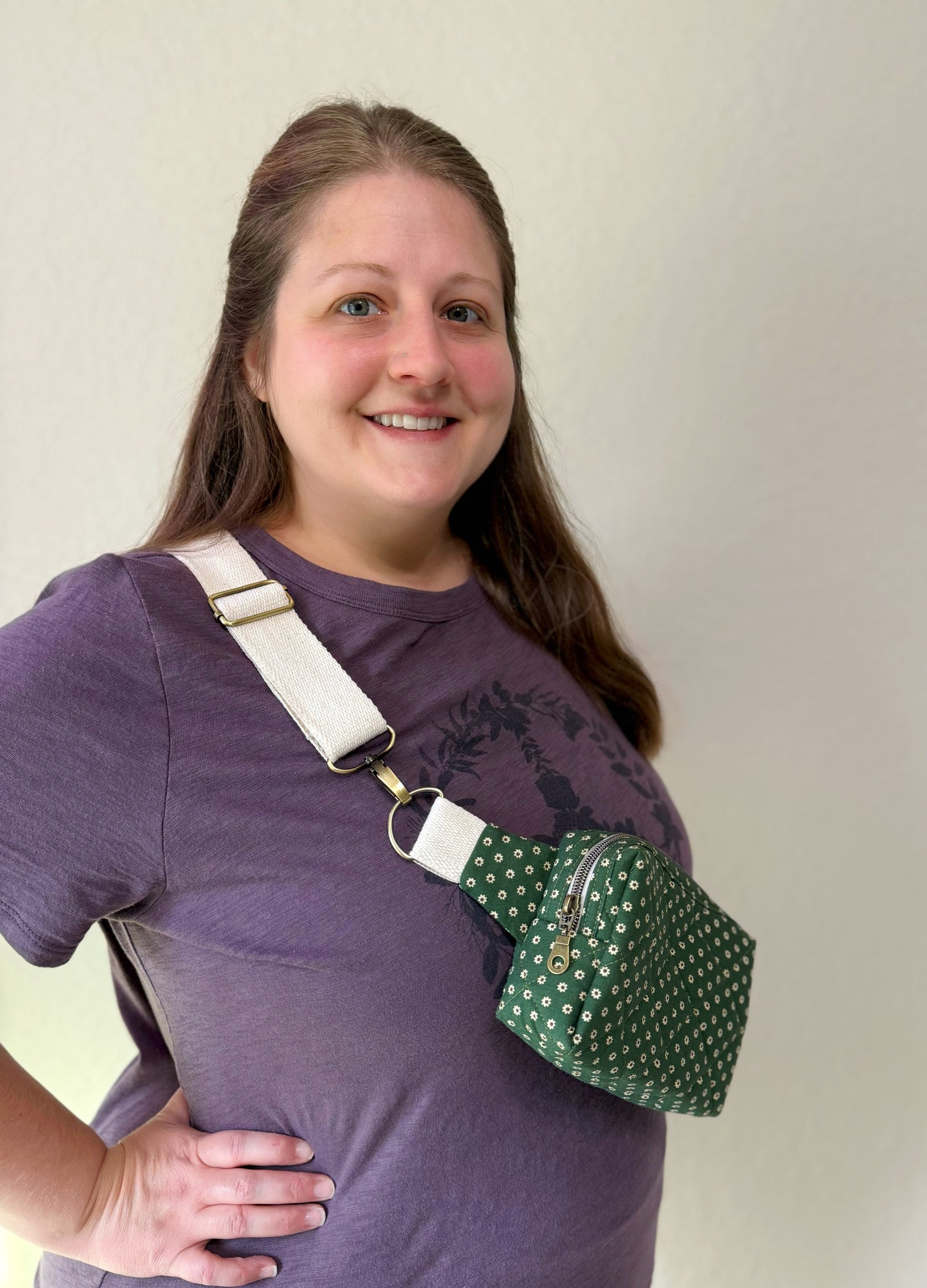 Quilted Green Floral Crossbody Bag | Fanny Pack, Belt Bag w/ Adjustable Strap