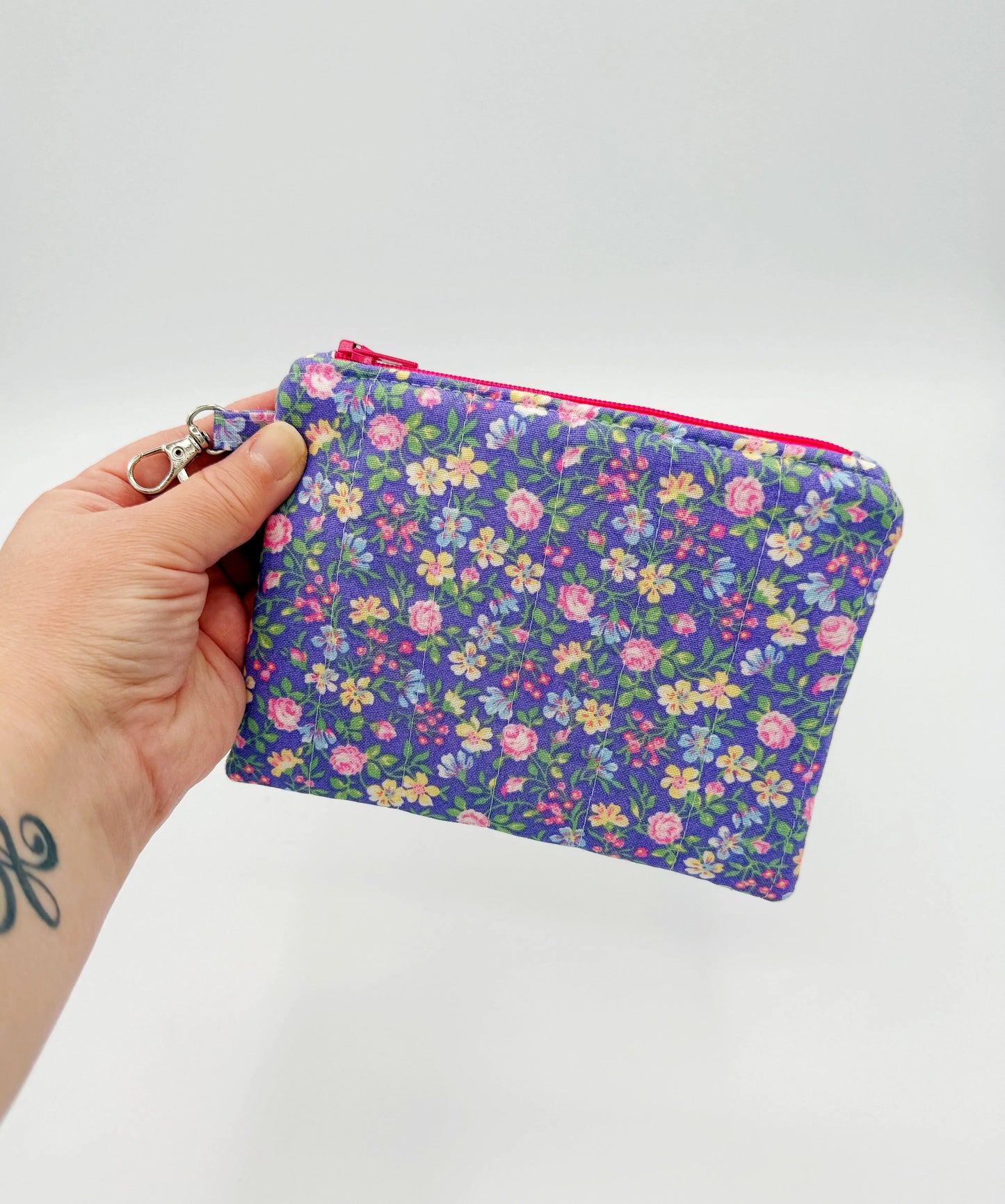 Quilted Purple Floral Change Purse, Handmade Coin Pouch for Women Moonshadow Caravan