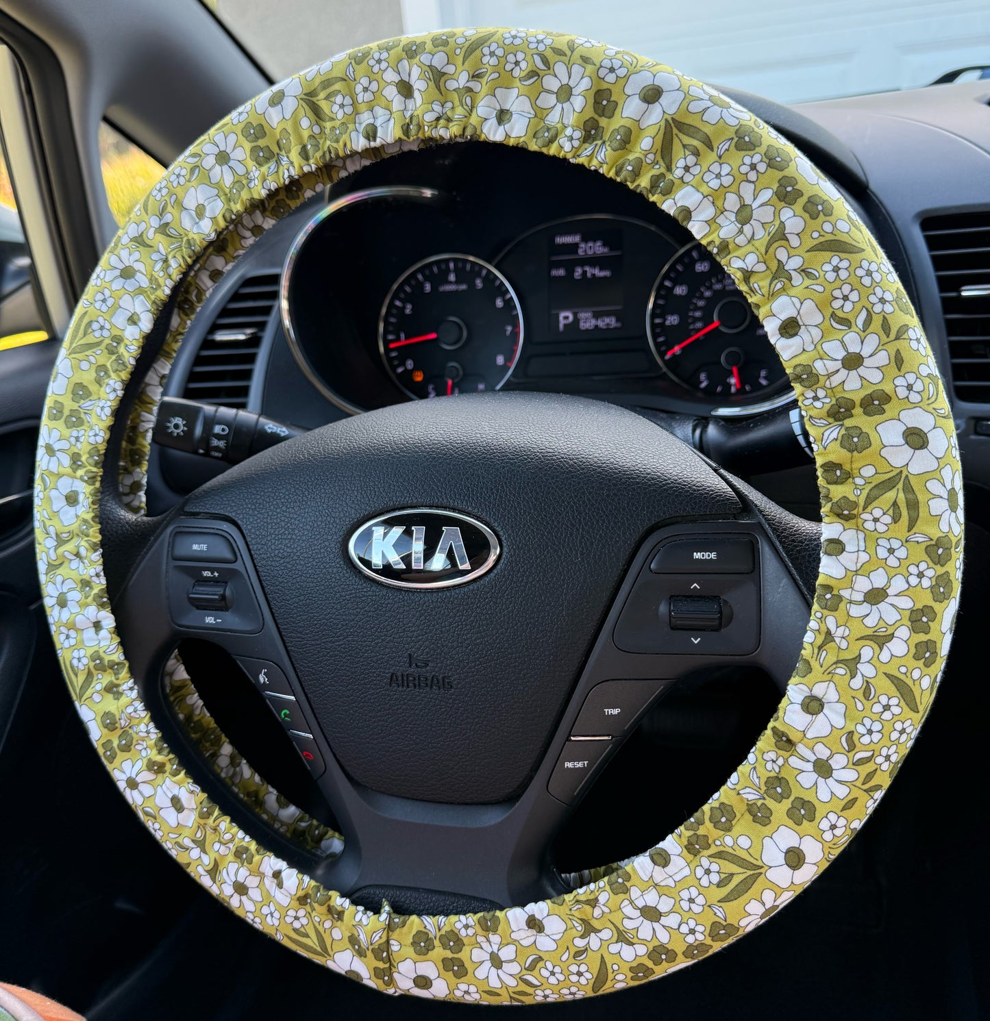 Green Floral Steering Wheel Cover, Universal Custom Fit