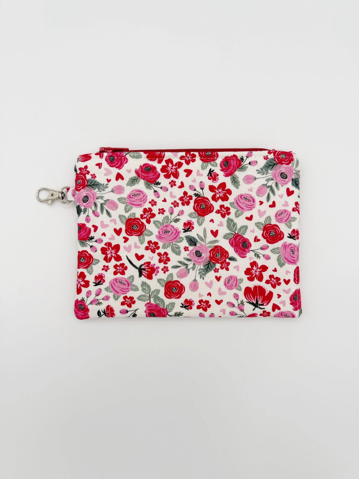 Quilted Floral Heart Change Purse, Red and Pink Coin Pouch Moonshadow Caravan