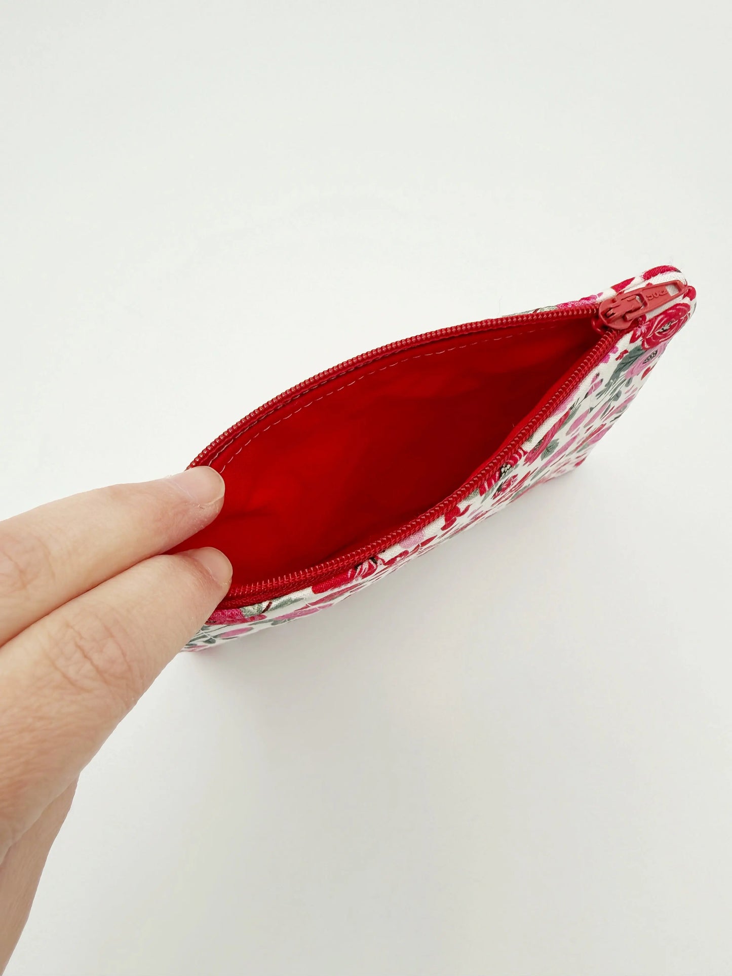 Quilted Floral Heart Change Purse, Red and Pink Coin Pouch Moonshadow Caravan