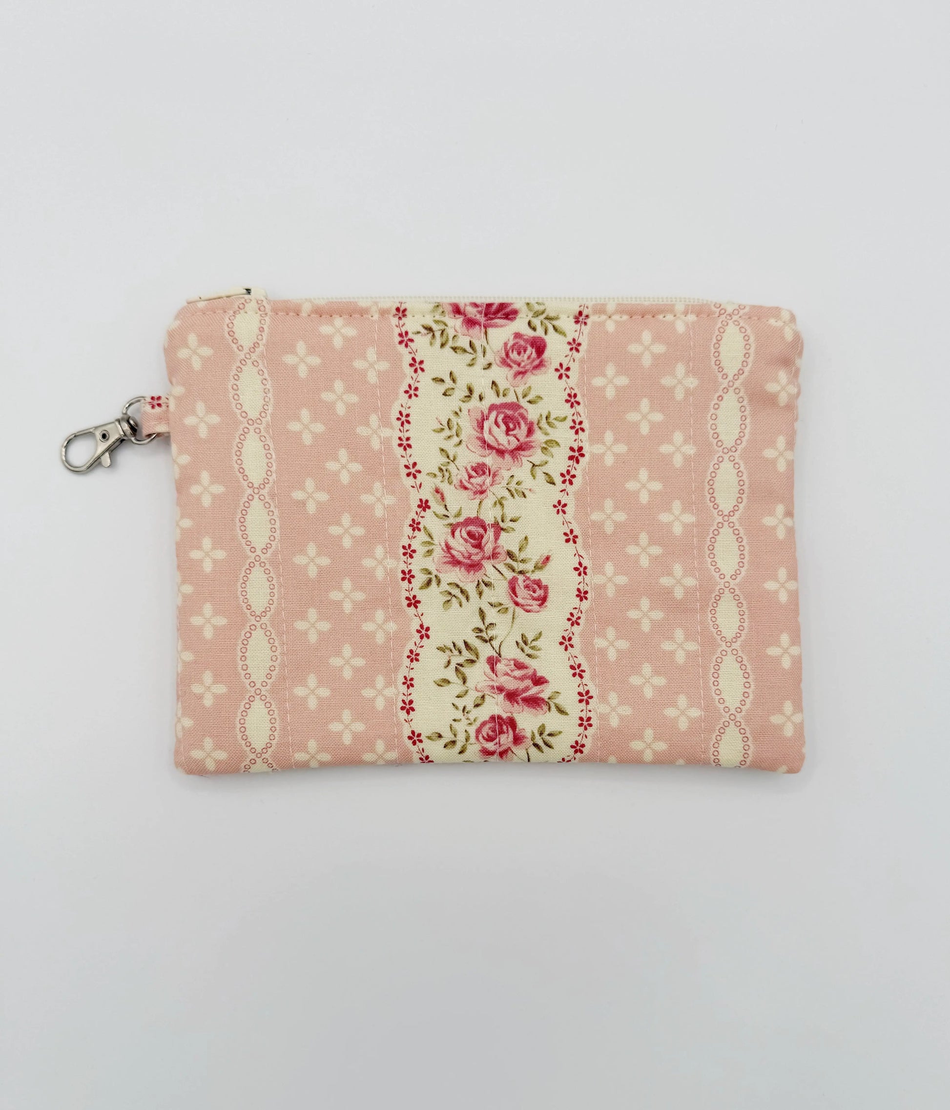 Quilted Shabby Rose Coin Purse, Girly Pink Handmade Change Pouch Moonshadow Caravan