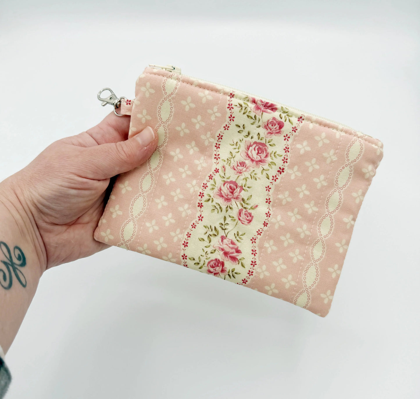 Quilted Shabby Rose Coin Purse, Girly Pink Handmade Change Pouch Moonshadow Caravan