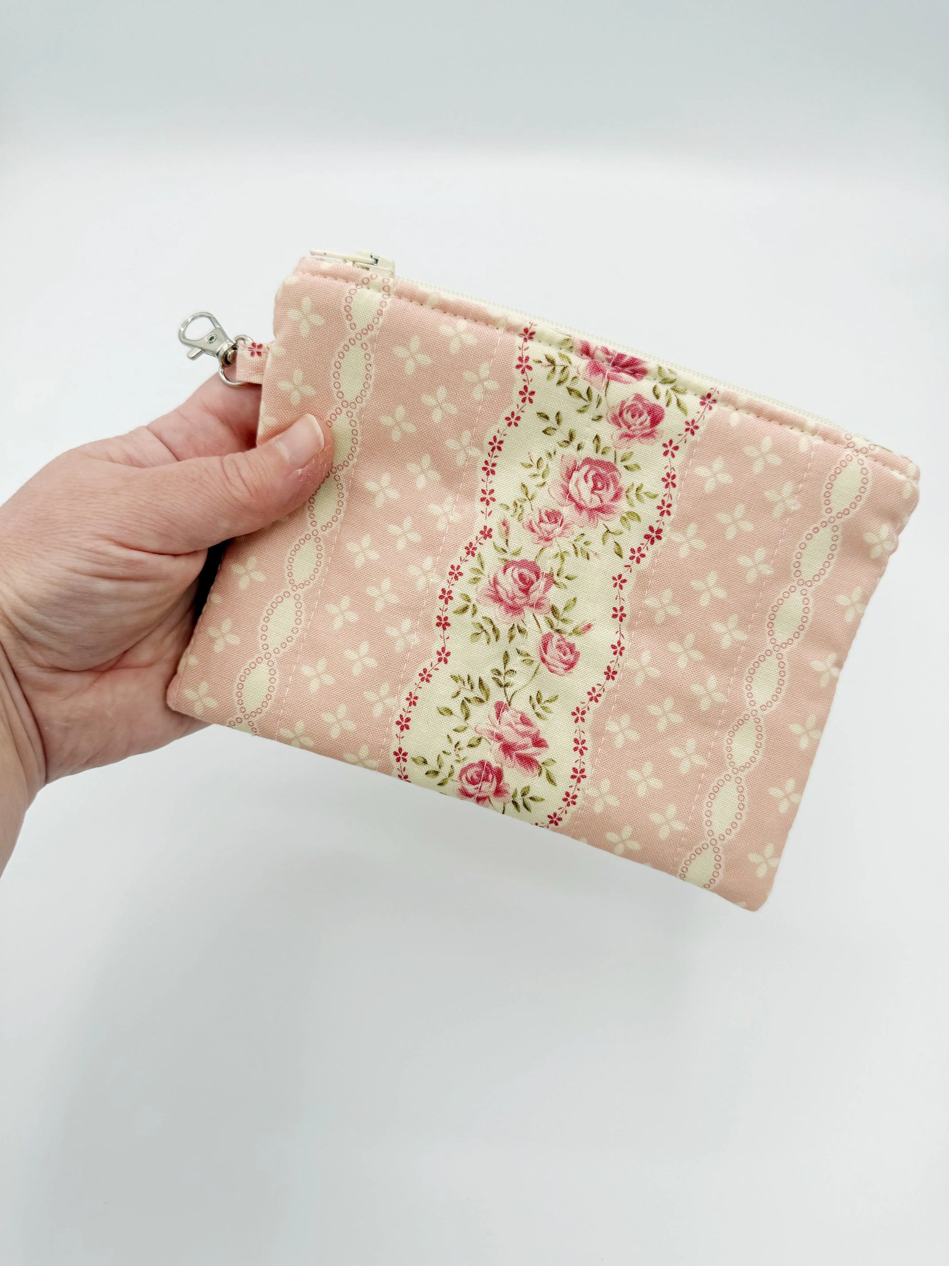 Quilted Shabby Rose Coin Purse, Girly Pink Handmade Change Pouch Moonshadow Caravan