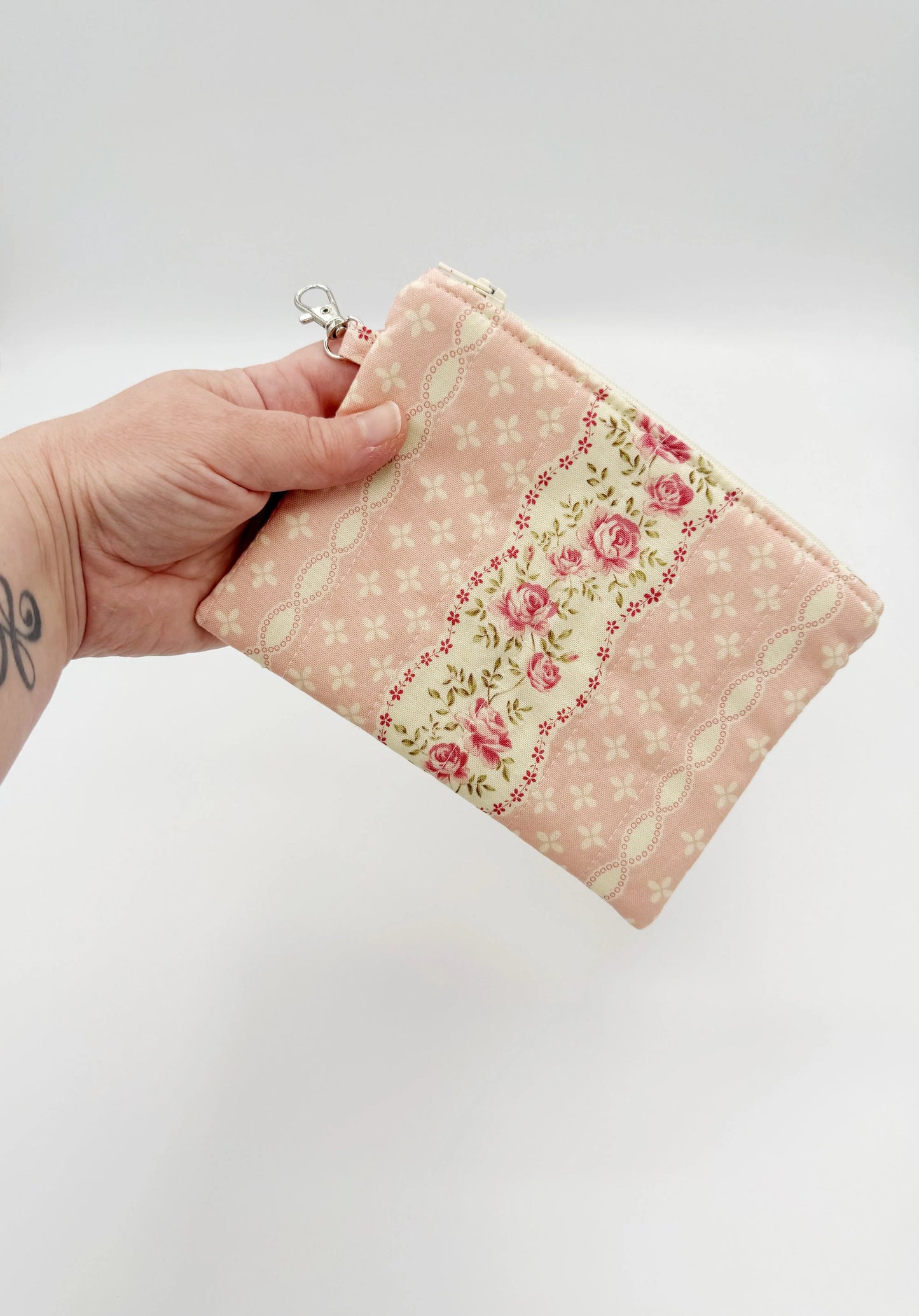 Quilted Shabby Rose Coin Purse, Girly Pink Handmade Change Pouch Moonshadow Caravan